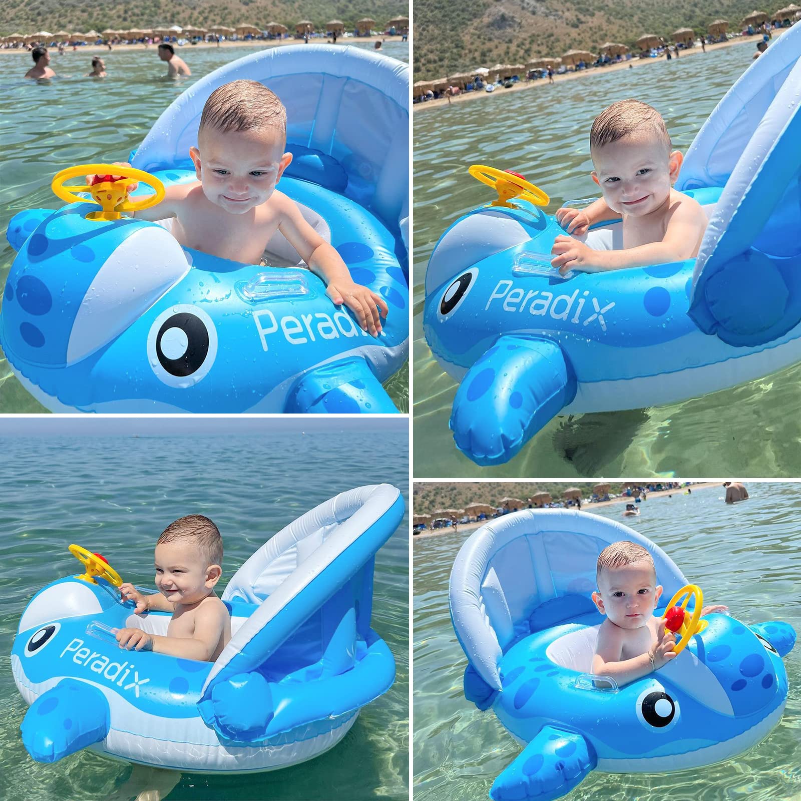 Peradix Inflatable Baby Pool Float with Canopy - Toddler Swim Ring for Sun Protection & Water Play
