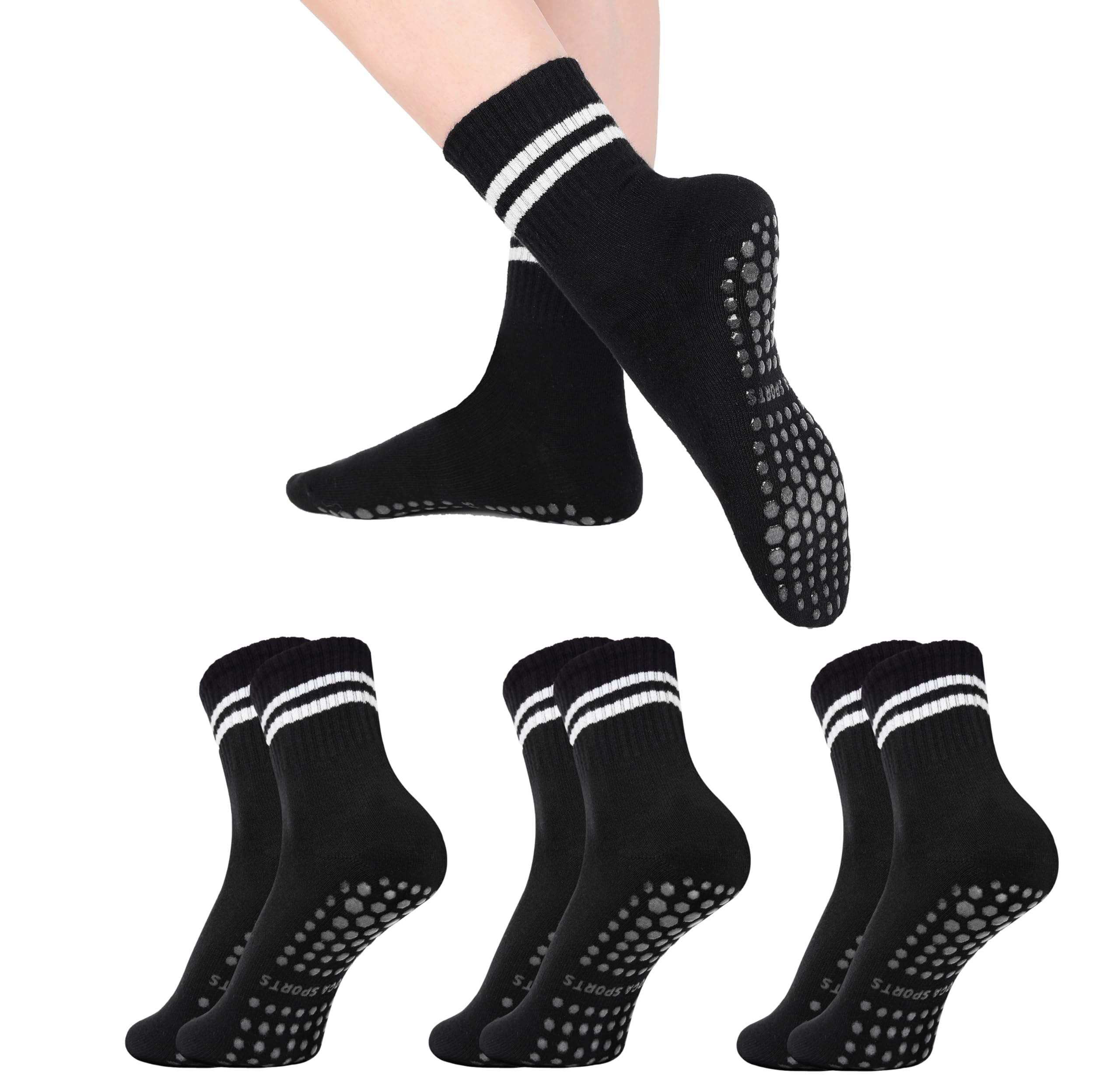 Non-Slip Pilates Socks for Women & Men - 3 Pack Grip Yoga Socks with Sticky Soles for Barre, Hospital, and Home Workouts - Sea Zaela Anti-Skid Workout Socks