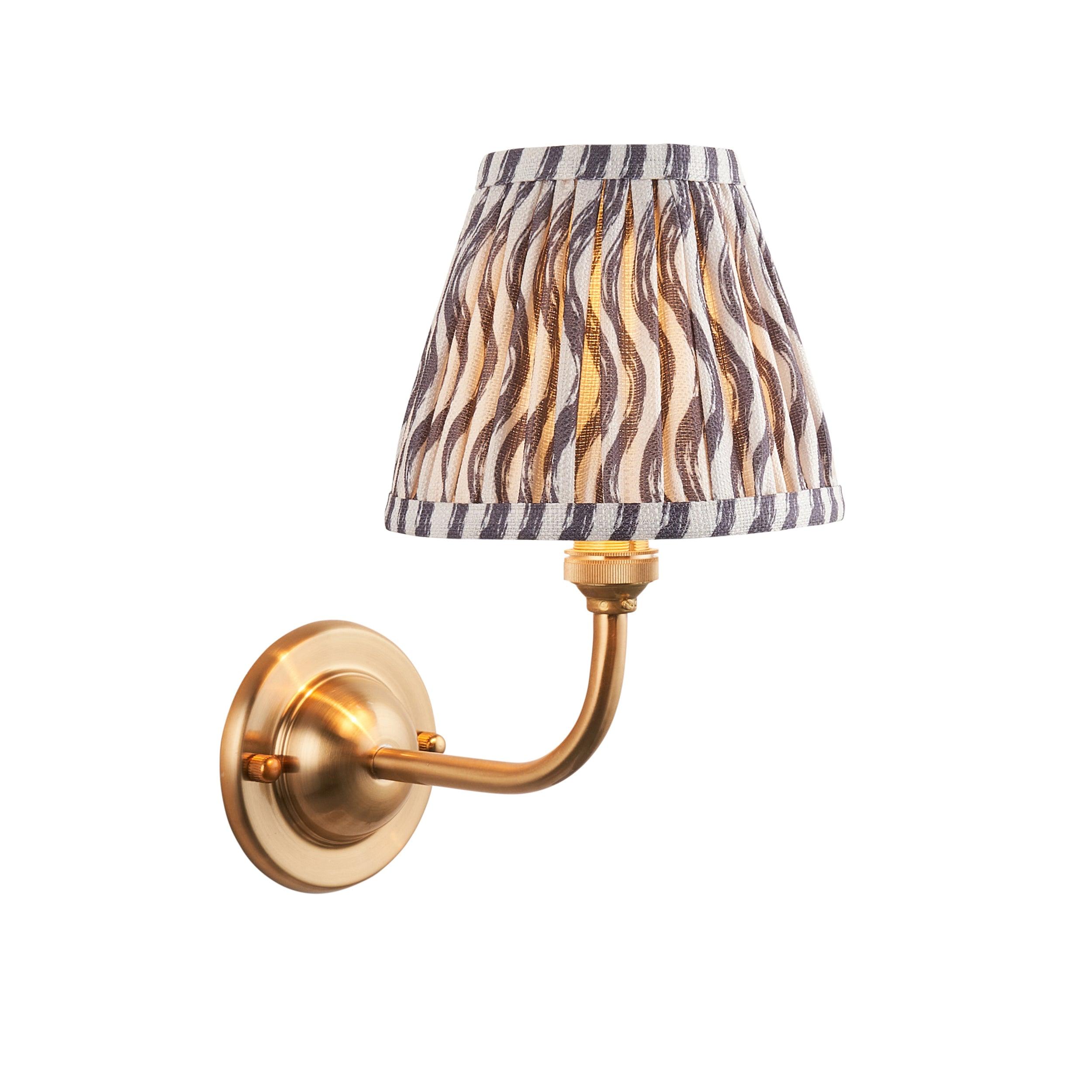 Dome Arc Brass Wall Light with 16cm Pearl Grey Ripple Shade - Elegant Vintage Lighting for Living Room, Bedroom & Hallway