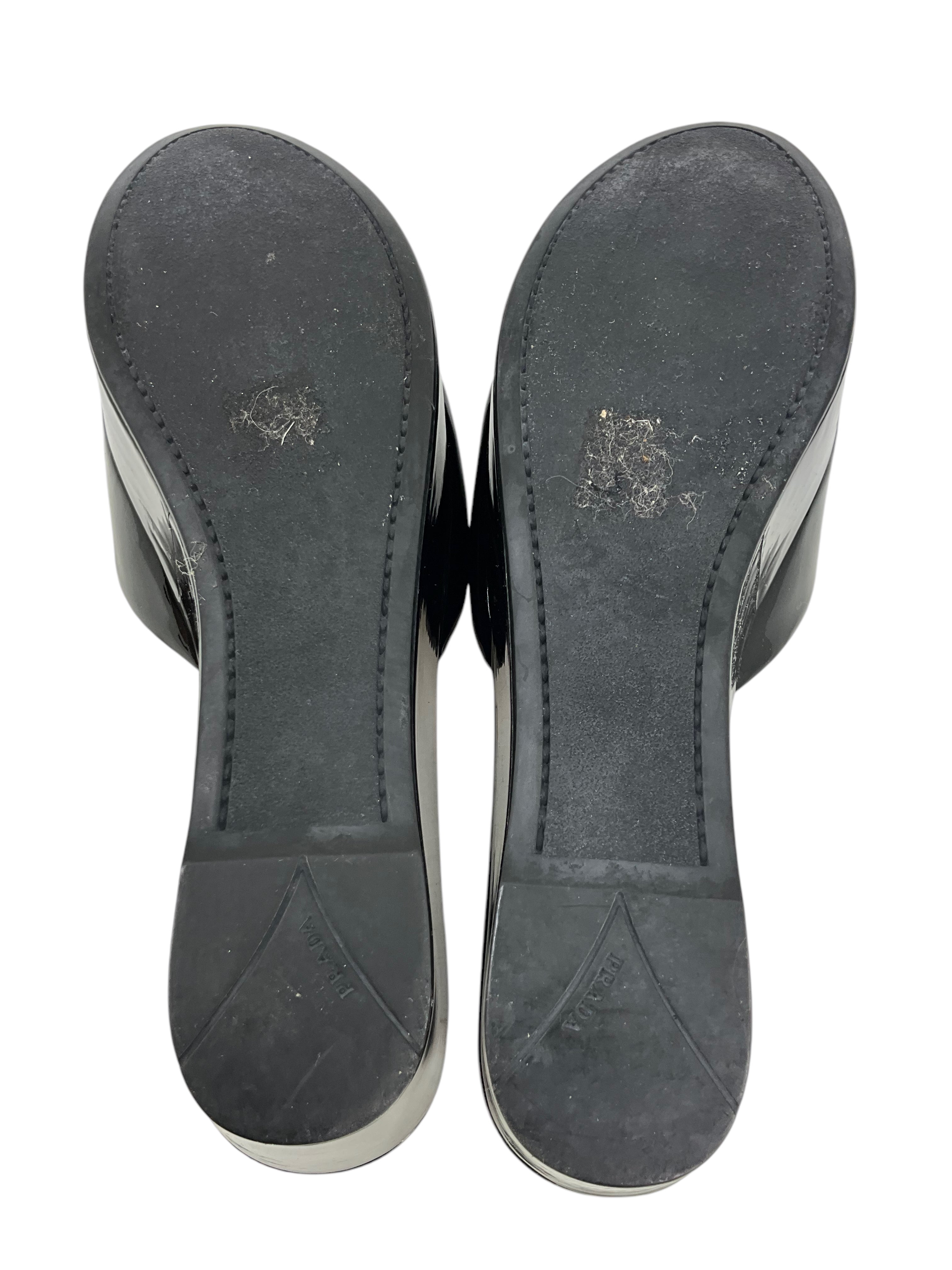 Prada Black Patent Leather Platform Sandals Women's Size 9.5 - Luxury High Heel Dress Shoes for Parties & Evening Events