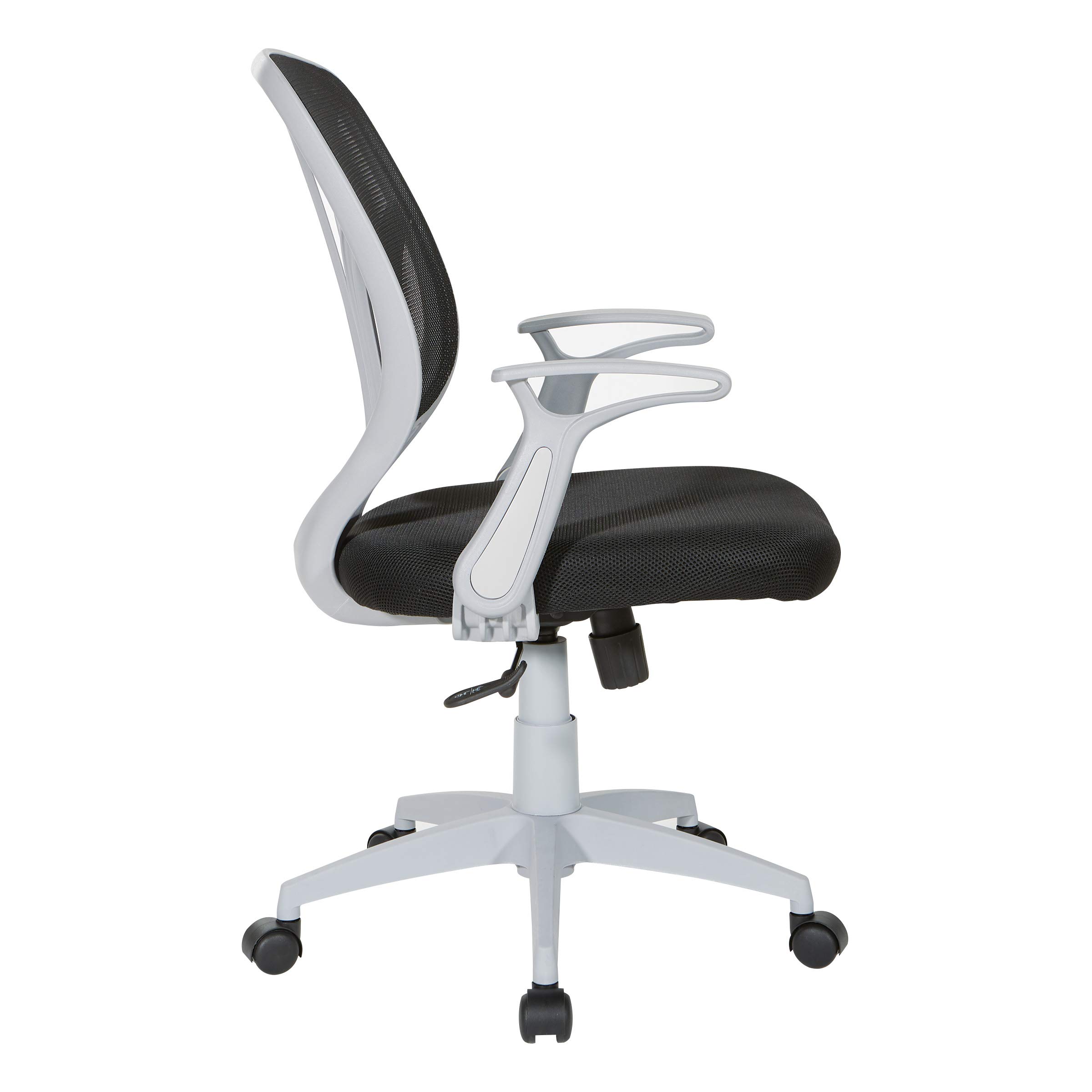 Office Star Screen Back Office Task Chair with Built-in Lumbar Support & Flip Arms - Ergonomic Black Mesh Chair with Grey Frame for Home Office, Workstation & Conference Rooms