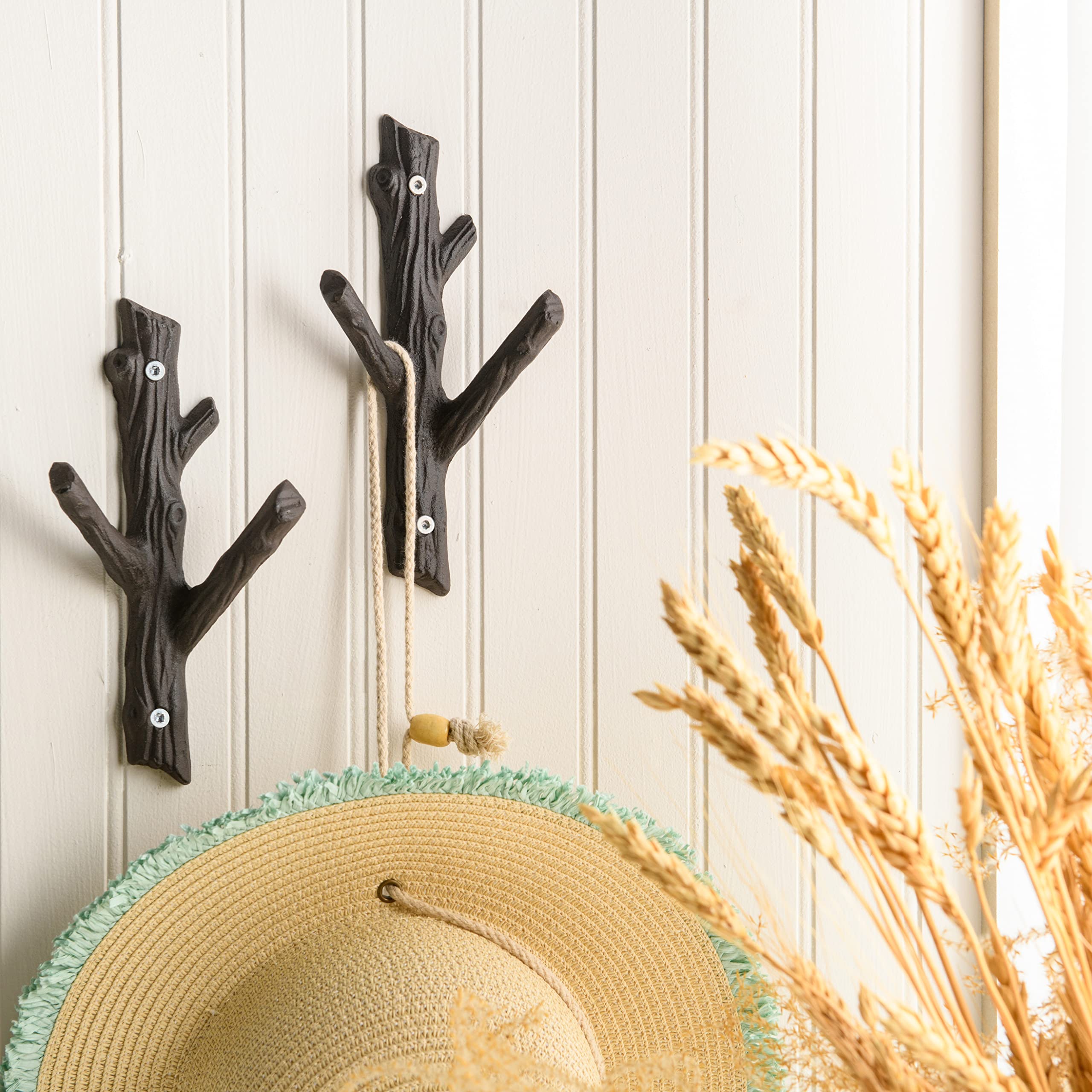 Giftcraft Set of 2 Tree Branch Wall Hooks - Heavy Duty Cast Iron Coat Rack for Towels, Jackets & Hats - Rustic Nature-Inspired Home Decor for Entryway, Bathroom & Bedroom Organization