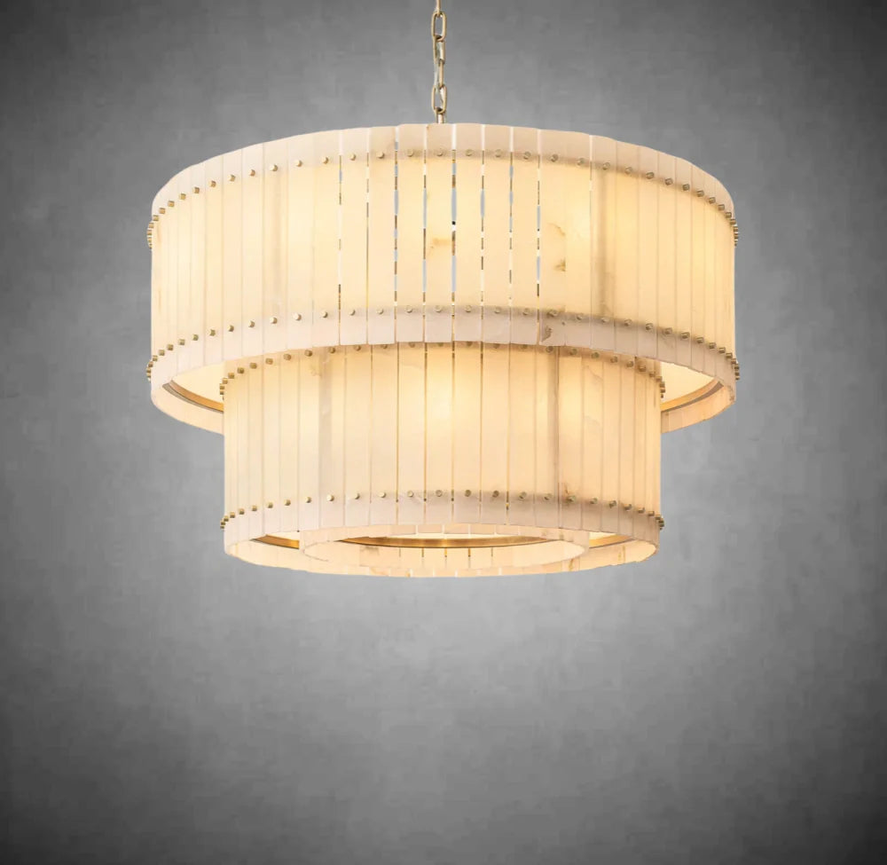 Elegant Alabaster Round Tiered Chandelier - Modern Crystal Ceiling Light Fixture for Dining Room, Bedroom & Living Room Decor