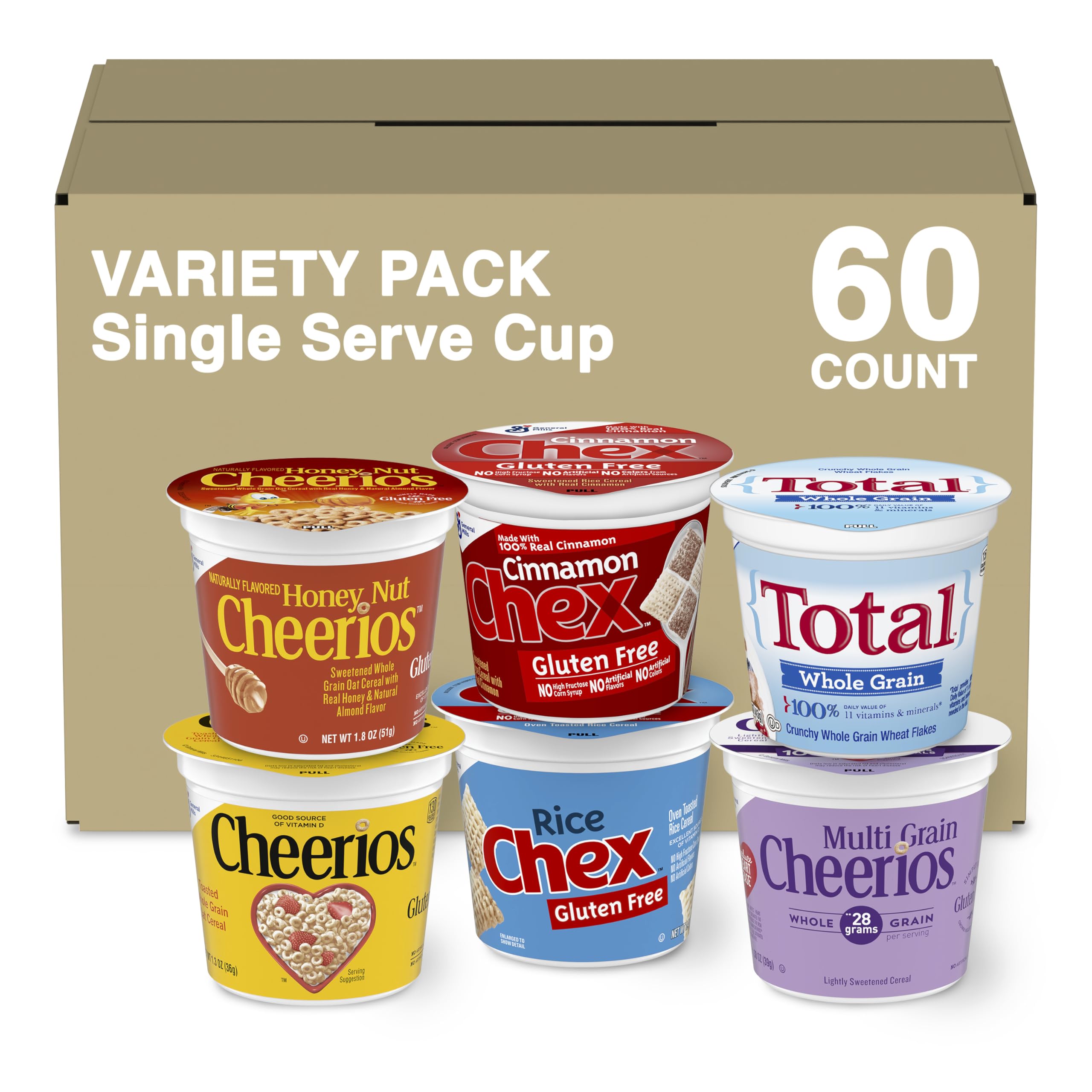 General Mills Cereals Variety Pack - 60 Single Serve Cups with Assorted Flavors | Breakfast Cereal for Kids, Office Snacks & On-the-Go Meals