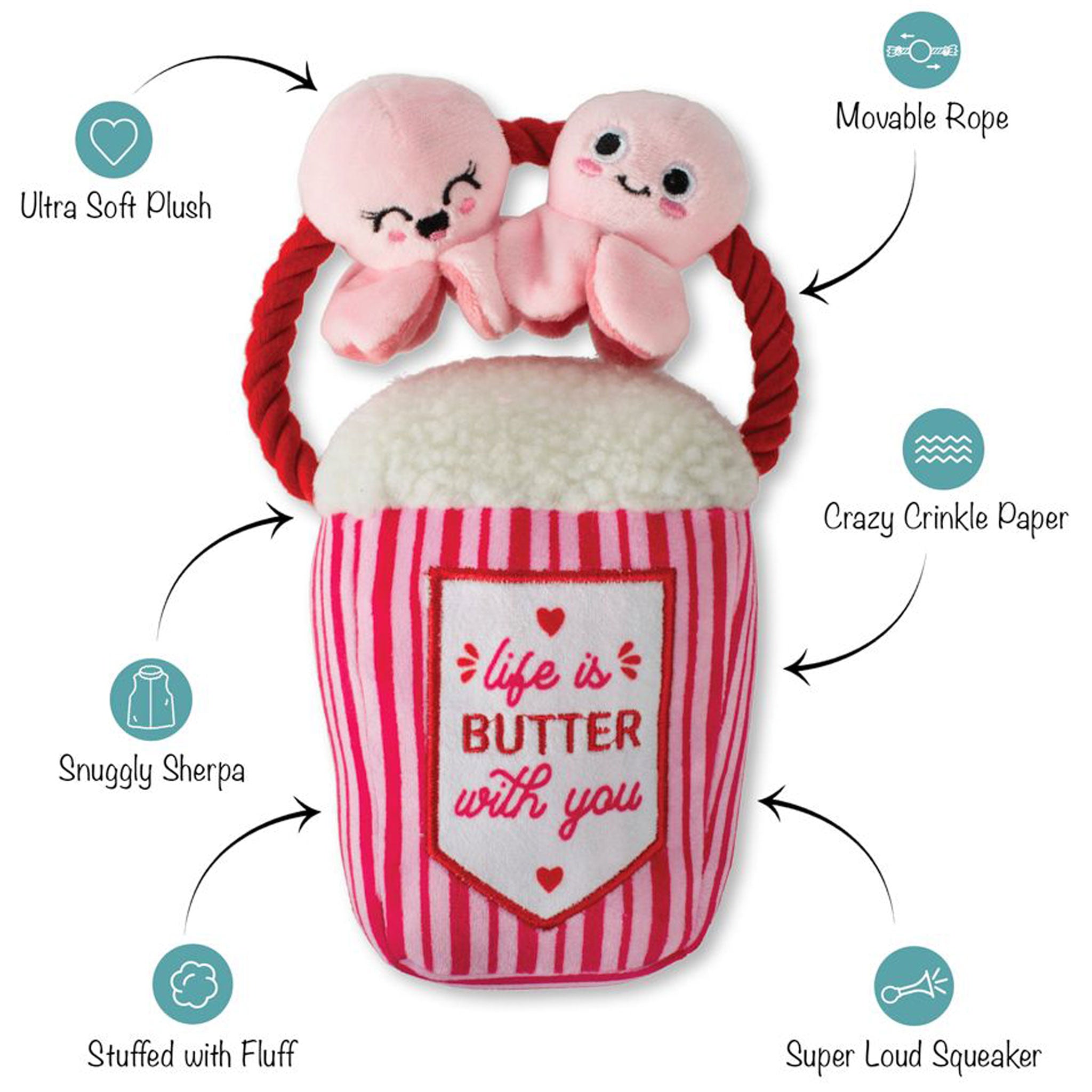 Fringe My Heart Pops for You Red & White Dog Chew Toys - Durable Interactive Play for Puppies & Small Dogs - Perfect for Valentine's Day Gifts & Playtime Fun