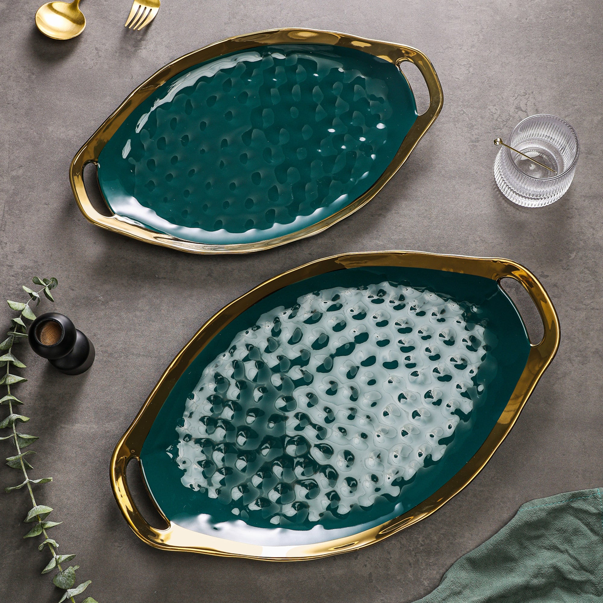 Florian Porcelain Dinner Plates Set - Elegant Green Service Plates for Fine Dining, Weddings & Formal Events