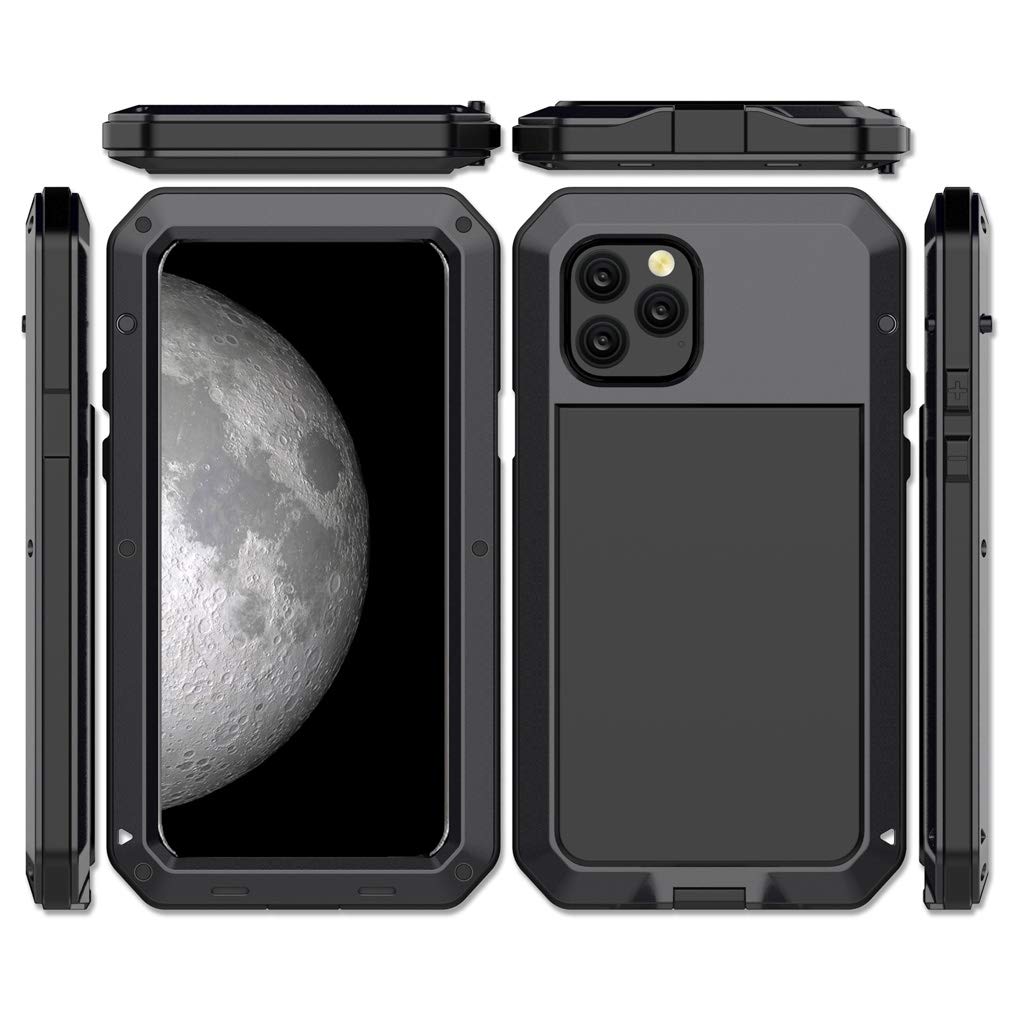 Premium iPhone 11 Pro Max Case - Amever Aluminum Metal Protective Cover with Shockproof Silicone Frame & Tempered Glass Screen Protector | Water Resistant Heavy Duty Dual Layer Protection | Perfect for Outdoor Adventures, Travel & Daily Use (Black)
