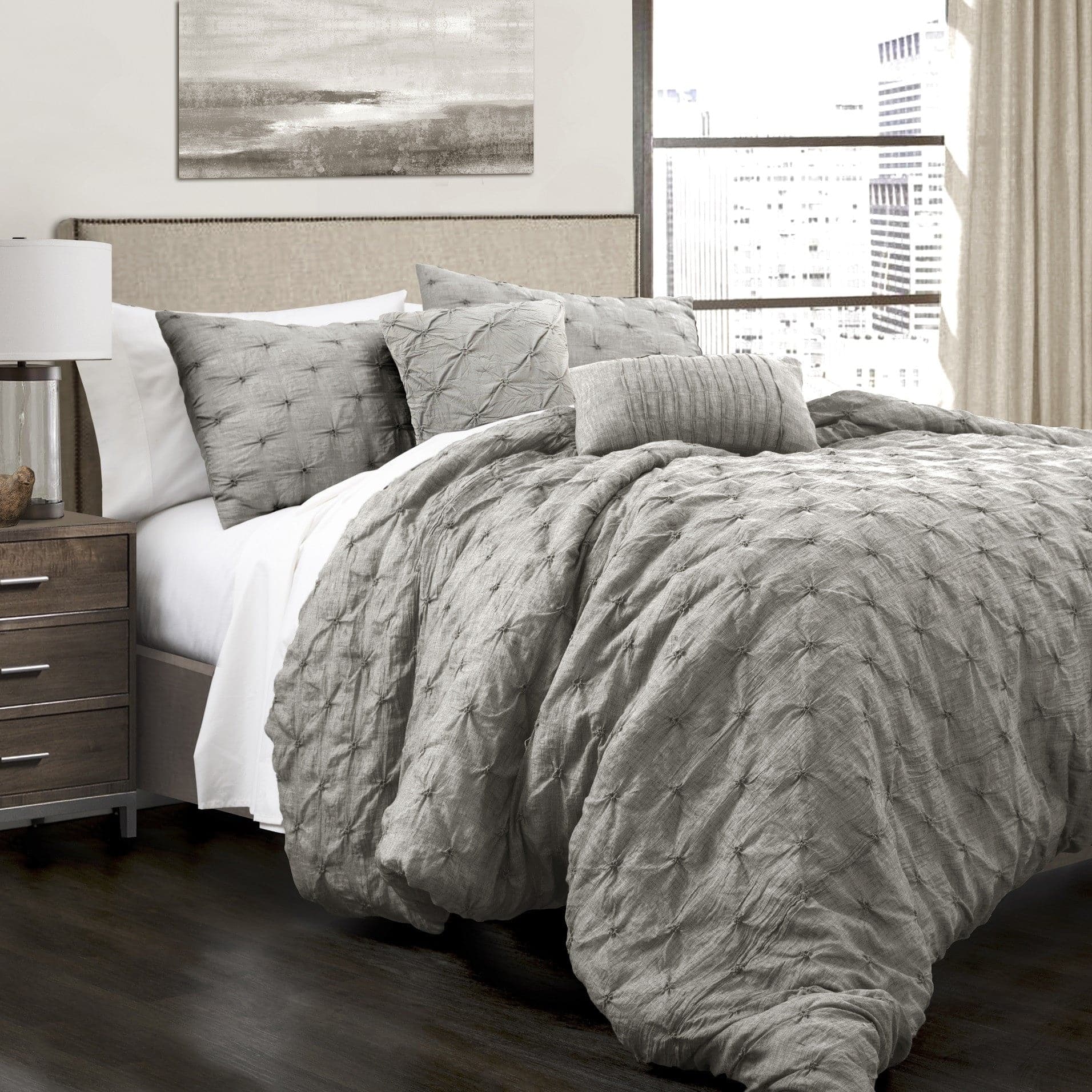 Ravello Pintuck 5-Piece Comforter Set - Queen Size Bedding with Pillow Shams - Luxury Soft Microfiber for Cozy Bedroom Decor