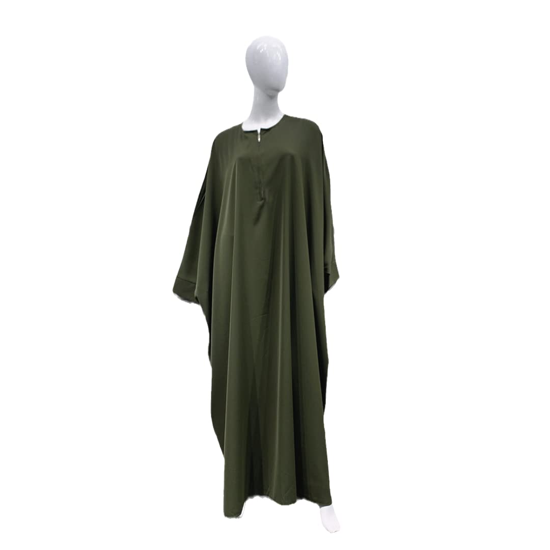 Women's Muslim Prayer Abaya Dress - Loose Long Batwing Sleeve Islamic Jilbab for Worship | Dubai Saudi Turkey Style | One Size Army Green | Perfect for Mosque, Hajj & Daily Modest Wear