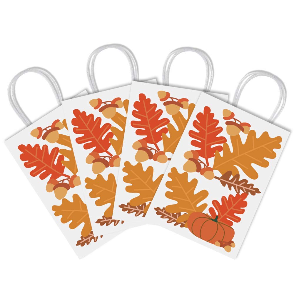 BCHOCKS 16-Piece Autumn Gift Bags Set - Maple Leaf, Pumpkin & Chestnut Print Party Favor Bags with Handles | Perfect for Fall Weddings, Birthday Parties, Bridal Showers & Thanksgiving Celebrations
