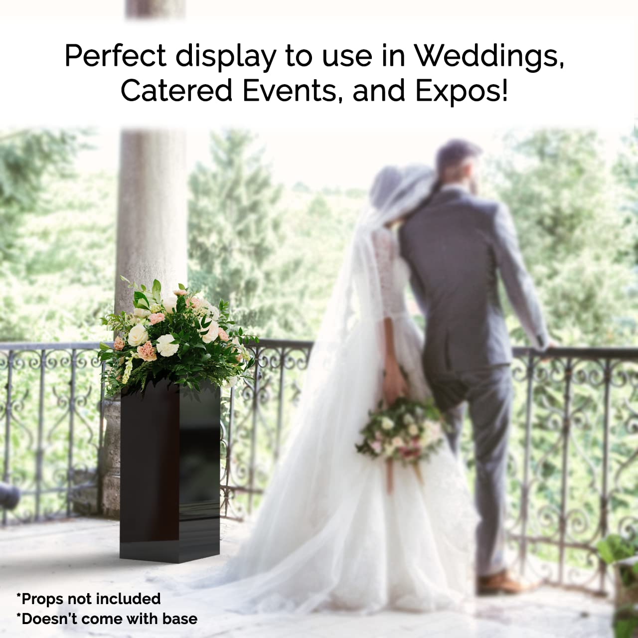 12x12x32 Inch Black Acrylic Pedestal Stand - Glossy No Assembly Display Column for Art, Weddings & Events | Elegant Cube Riser Showcase by Marketing Holders | Perfect for Gallery Displays, Retail Showcases & Party Decor
