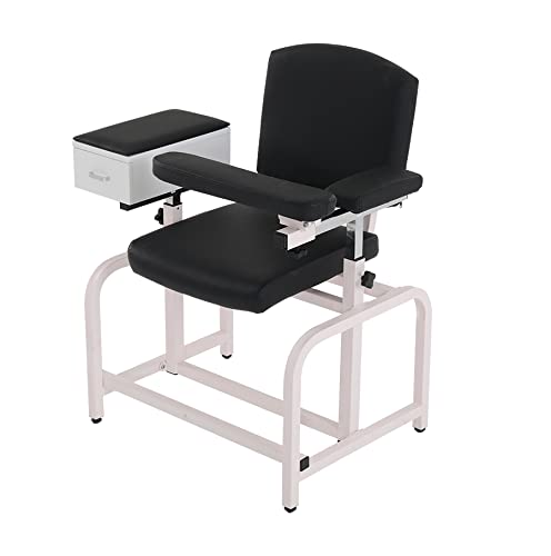 Medical Lab Blood Drawing Chair with Adjustable Padded Flip Arm & Storage Drawer - Black - Perfect for Phlebotomy Clinics, Hospitals & Diagnostic Centers