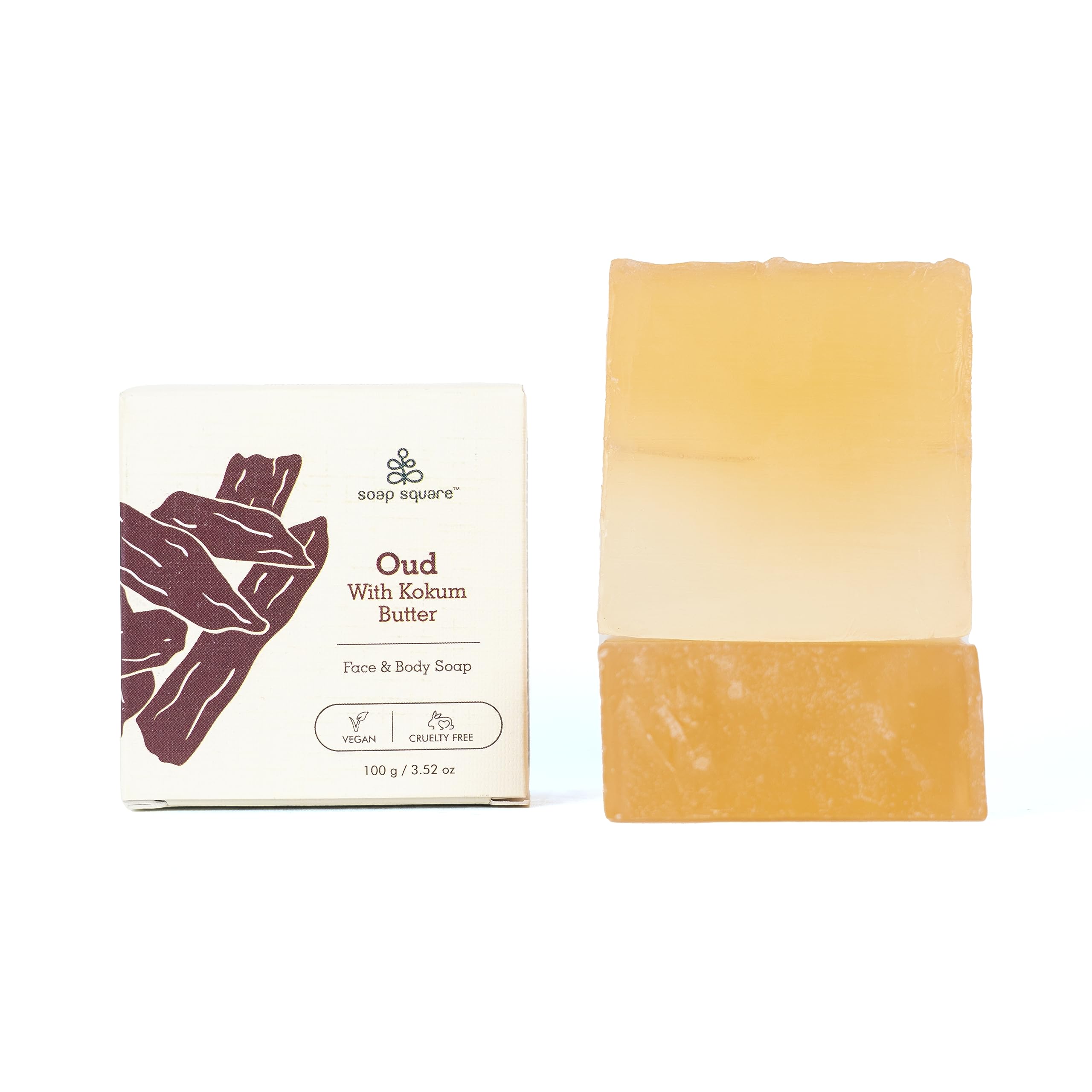 SOAP SQUARE Oud with Kokum Butter Soap - SLS Free, Paraben Free, Cruelty Free Vegan Handmade Soap (100g) - Perfect for Bathing, Skin Care & Luxury Gift Giving - Freshly Made Natural Soap for Spa, Home Relaxation & Special Occasions