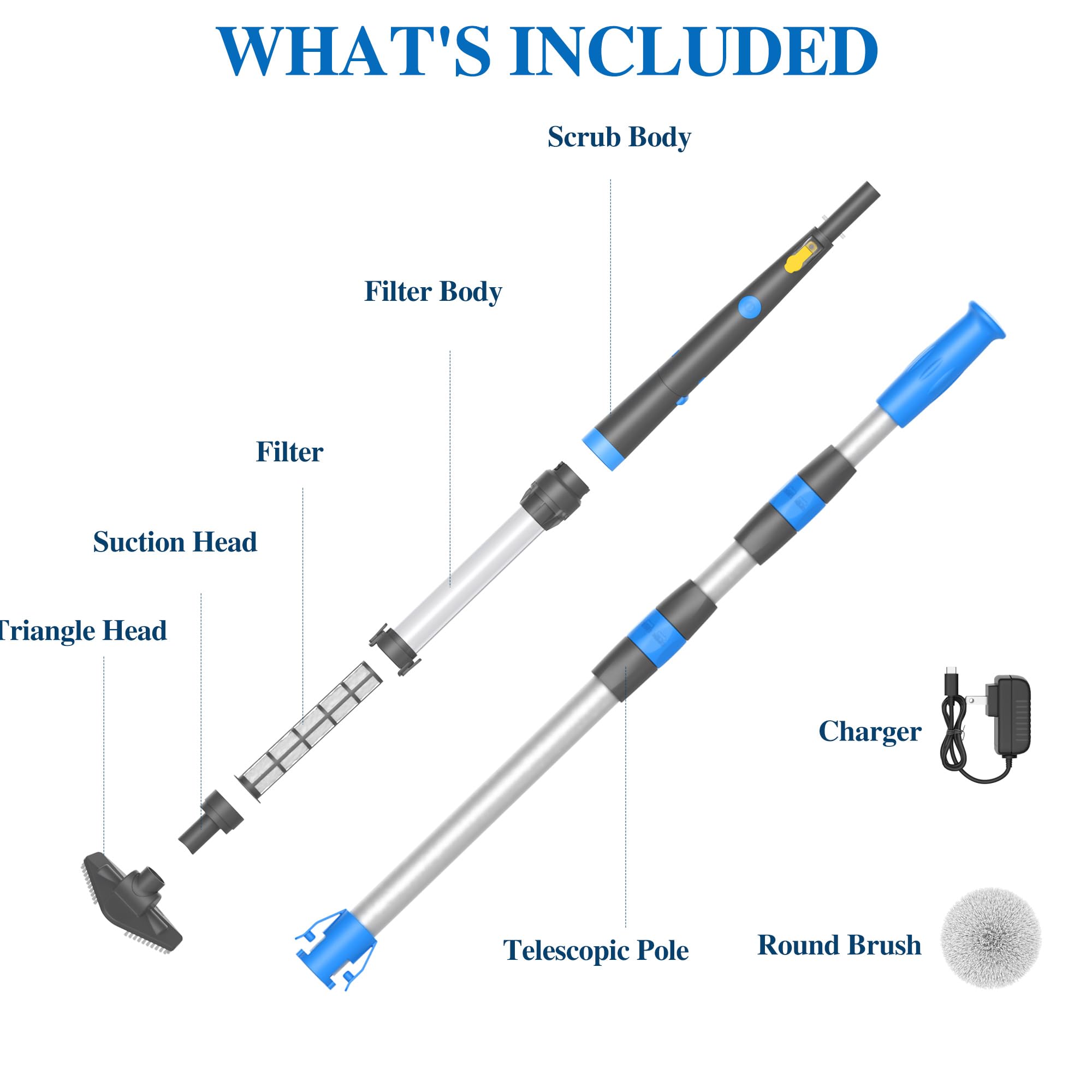 Electric Pool Vacuum Cleaner with Round Brush - Multi-Functional Automatic Pool Cleaner for Above Ground Pools, Hot Tubs, Spas & Inground Steps | Perfect for Waterline Cleaning & Pool Maintenance