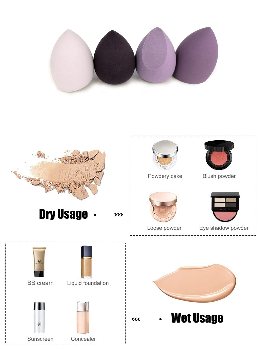 Professional Makeup Sponges Set for Dry & Wet Use - Foundation Blending Sponge for Concealer, Blush & Powder - Multi-color Beauty Blender Sponges (4pcs) - Perfect for Everyday Makeup, Contouring & Airbrush Finish