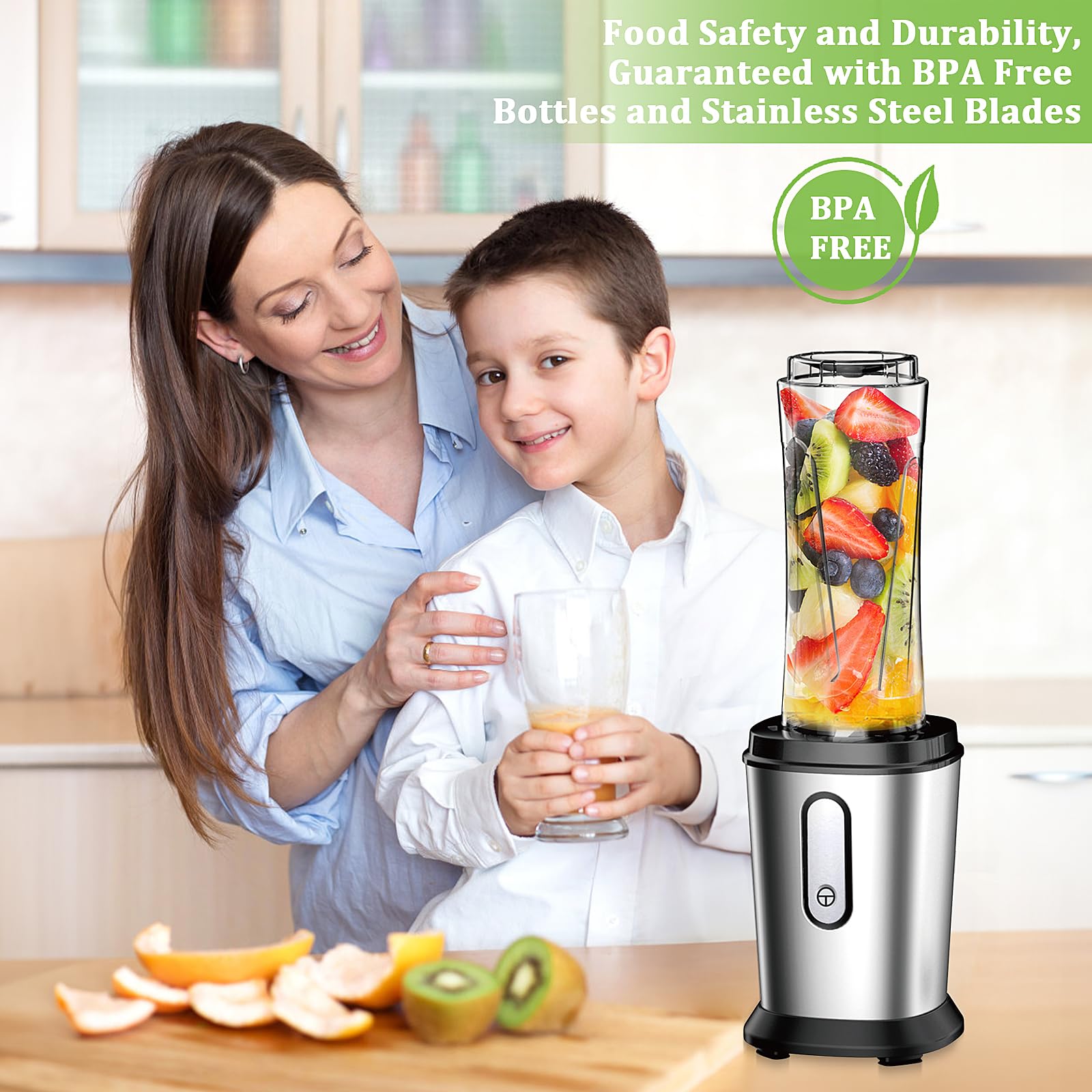 Powerful Electric Smoothie Blender with 2 Portable 20oz Tritan Bottles - BPA-Free Personal Blender with 4 Stainless Steel Blades - Perfect for Shakes, Smoothies, Protein Drinks & Meal Prep - Ideal for Home, Office & Gym Use