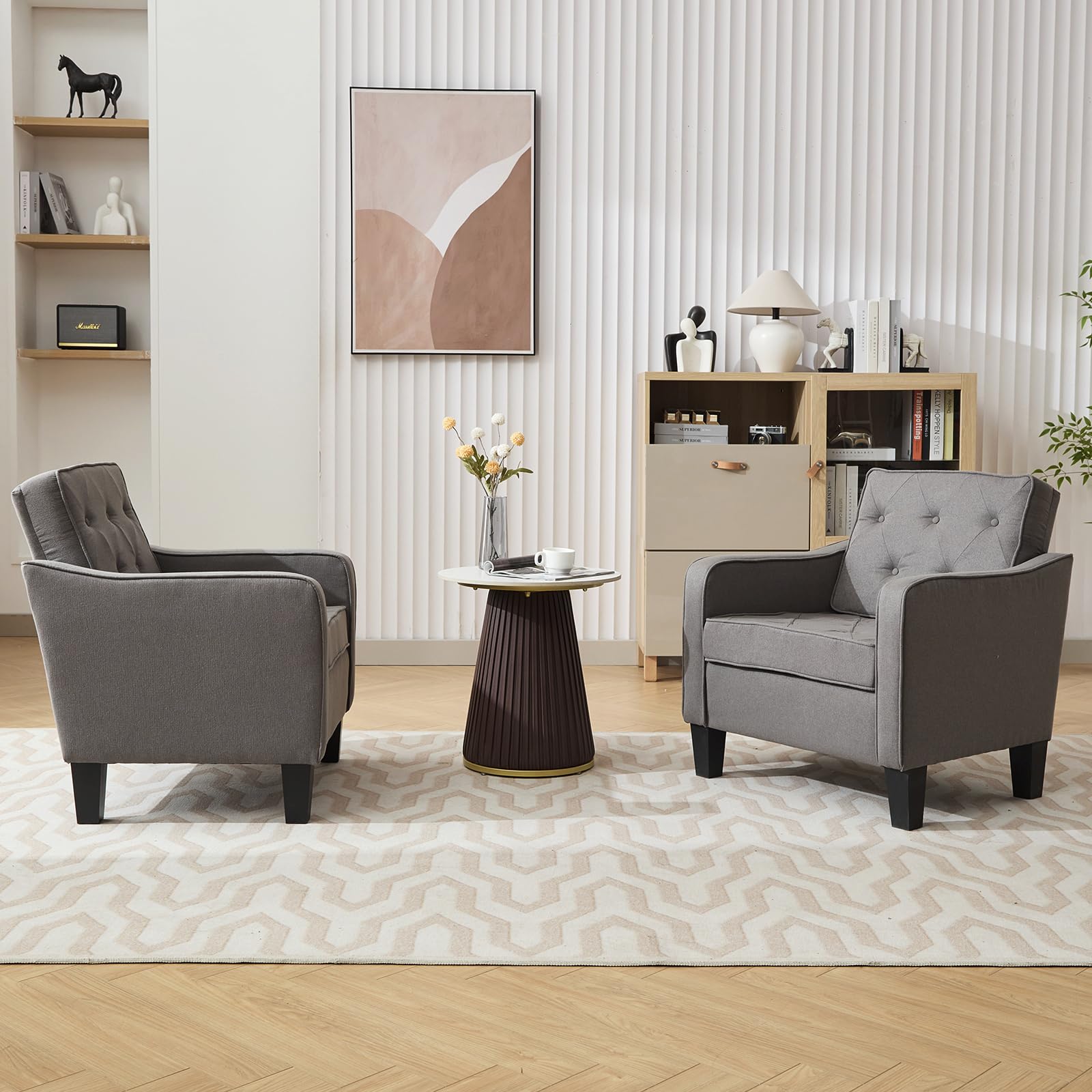 STHOUYN 2-Piece Grey Tufted Accent Chairs Set - Modern Living Room Armchairs, Comfortable Club Chairs for Bedroom, Office & Small Spaces - Perfect for Reading, Waiting Areas & Home Decor
