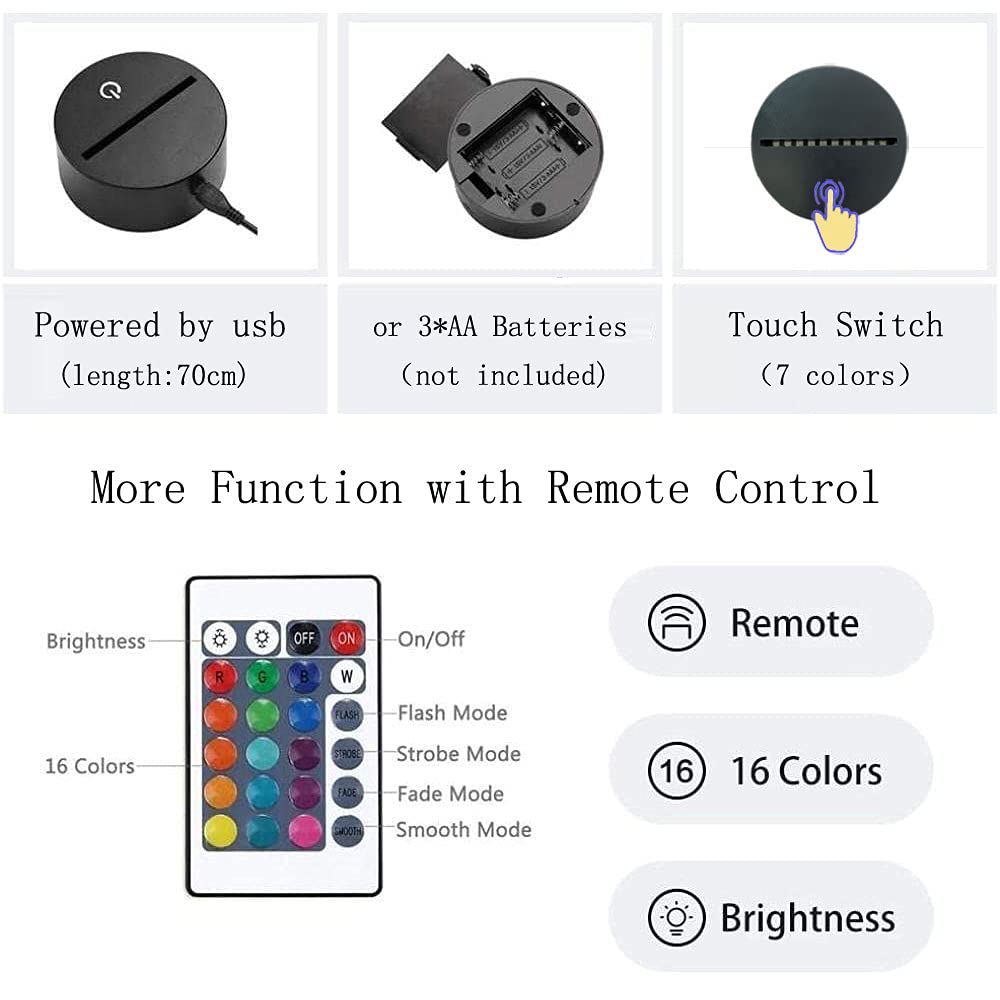 Sosowlight 3D Illusion LED Night Light - Anime Demon Slayer Zenitsu Agatsuma & Tanjiro Kamado with Nezuko - Remote Control Desk Lamp for Baby Nursery, Kids Bedroom, Anime Decor & Gift for Fans | Perfect for Bedside, Study Room, and Themed Party Decorations