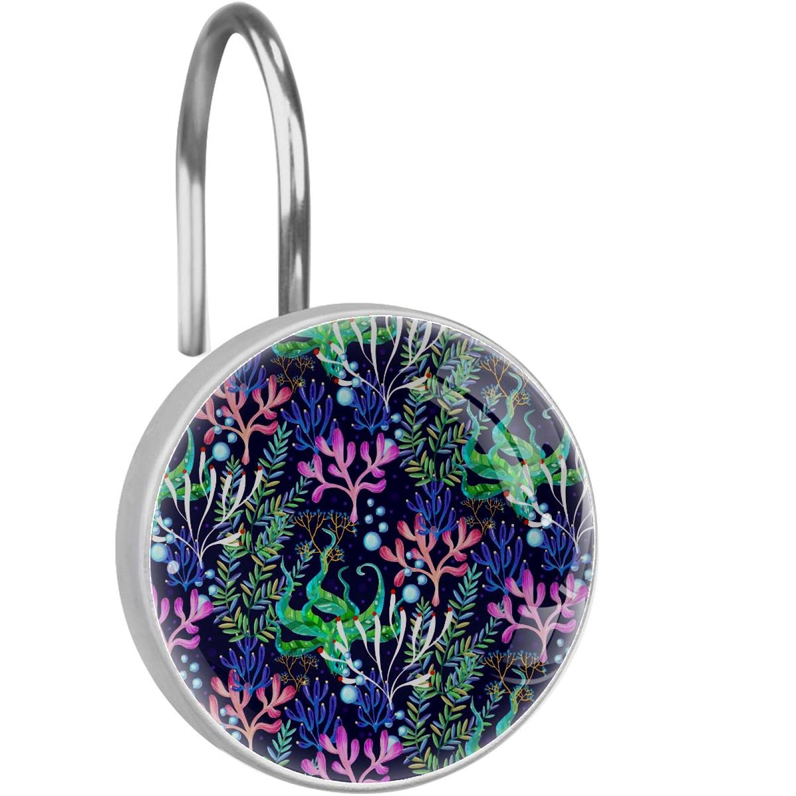 Rustproof Dark Coral Shower Curtain Hooks - Set of 12 (1.45x1.45in) - Decorative Bathroom Shower Rings for Hanging Curtains - Perfect for Coastal, Boho or Modern Bathroom Decor