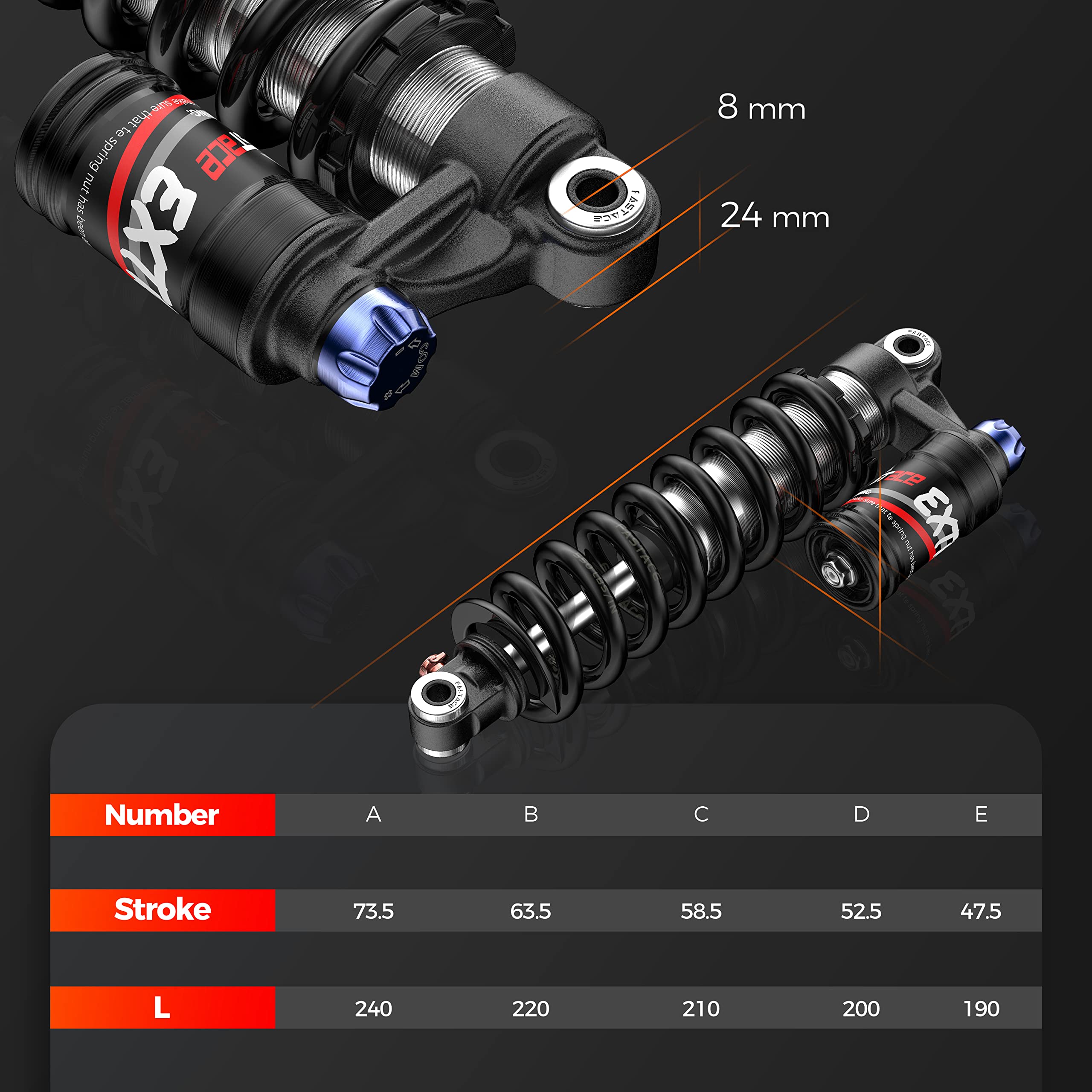 Premium MTB Rear Shock Suspension - 265mm Travel, 550lbs Coil Spring, Oil & Air Damping - Compatible with Mountain Bikes, Downhill Bikes & E-Bikes | Perfect for Trail Riding, Downhill Racing & Off-Road Adventures