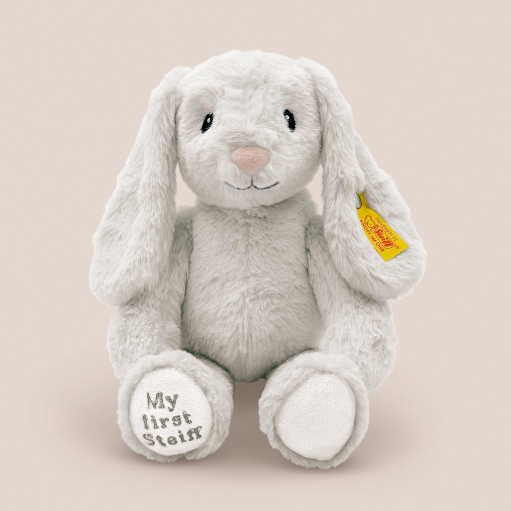 Steiff My First Steiff Hoppie Rabbit Plush Toy - Light Grey Baby Gift for Newborns, Christening & 1st Birthday | Premium Soft Stuffed Animal for Nursery Decor & Cuddling