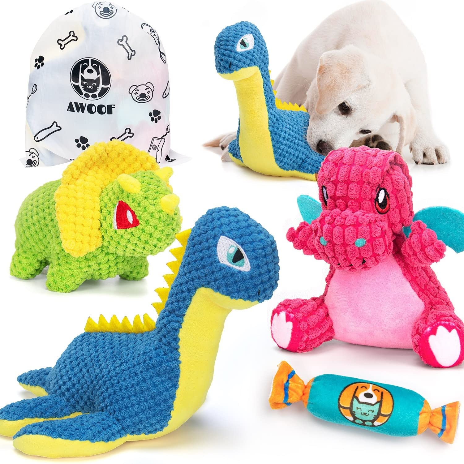 AWOOF Squeaky Plush Dog Toys - Durable Chew Toys for Small, Medium & Large Dogs | Interactive Intelligence Toys for Puppies | Helps Clean Teeth & Relieve Anxiety | Perfect for Indoor Play, Outdoor Training & Cuddling Time