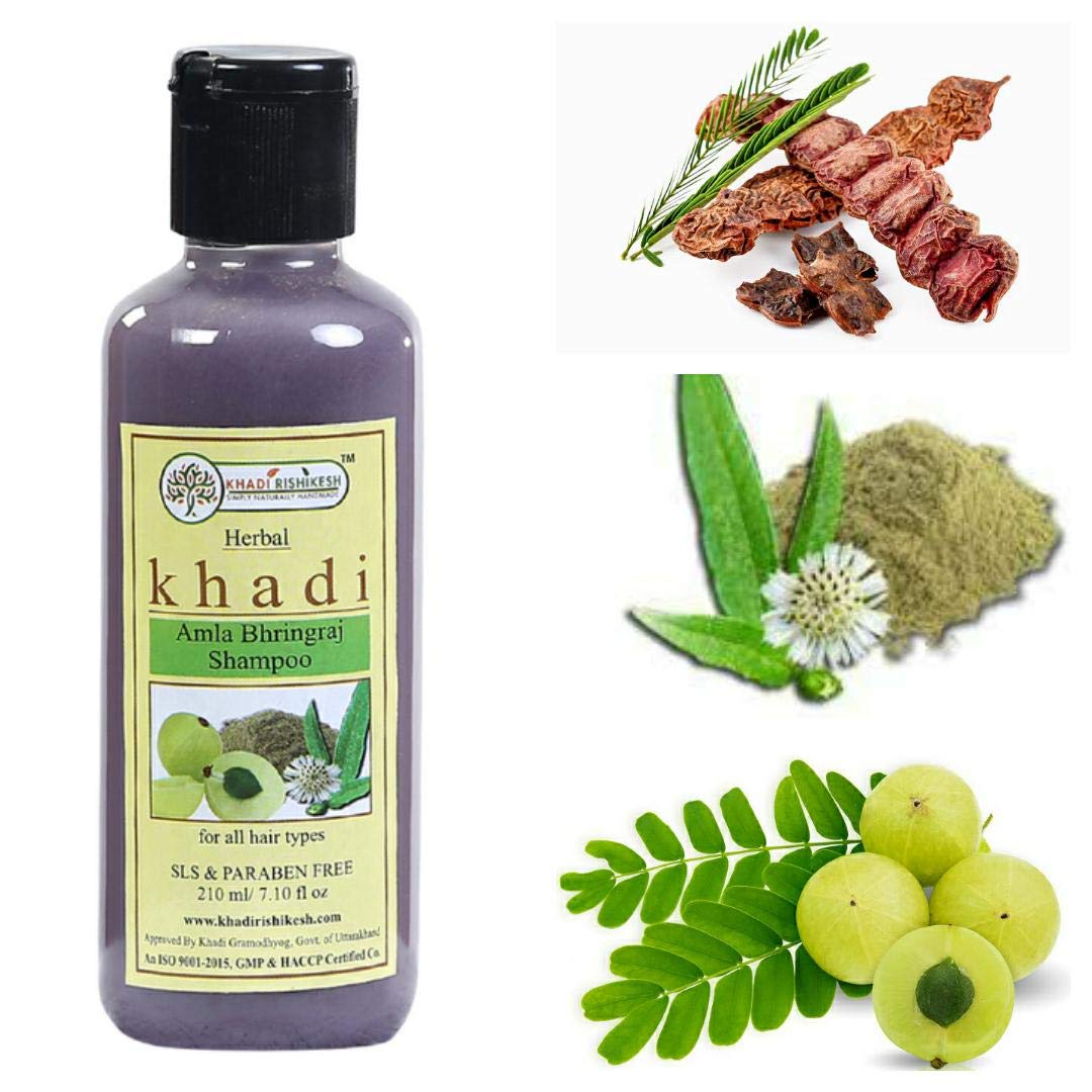 Khadi Rishikesh Herbal Amla & Bhringraj Shampoo 210ml - Anti Dandruff & Hair Fall Control for Men & Women | Natural Ayurvedic Cleanser with Free Hair Comb | Perfect for Daily Hair Care & Scalp Health