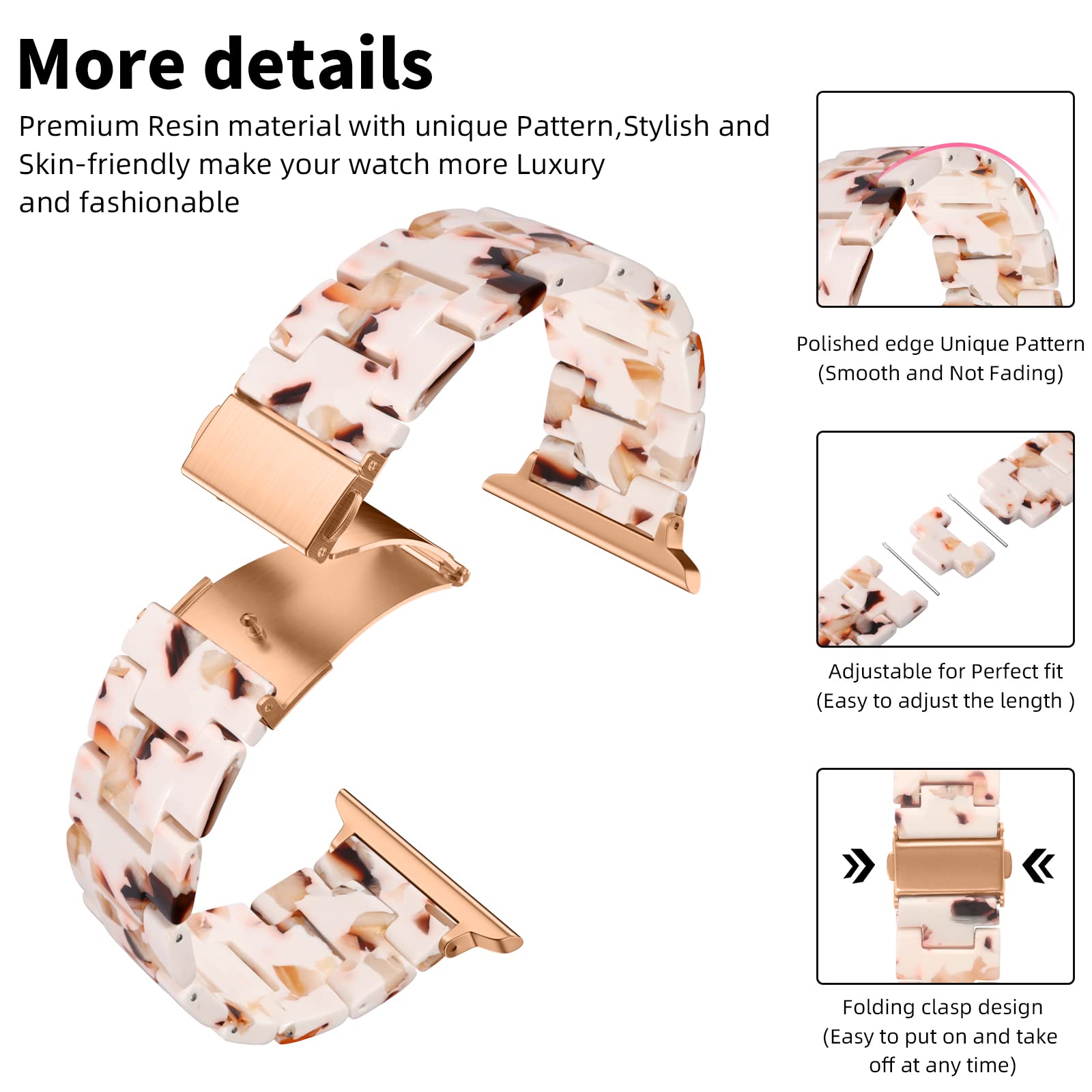 GEAK Resin Apple Watch Band 40mm 38mm 41mm Compatible with iWatch Series 7/6/5/4/3/2/1/SE - Stylish Durable Replacement Band for Women & Men with Stainless Steel Buckle (Nougat White) - Perfect for Workouts, Office & Casual Wear