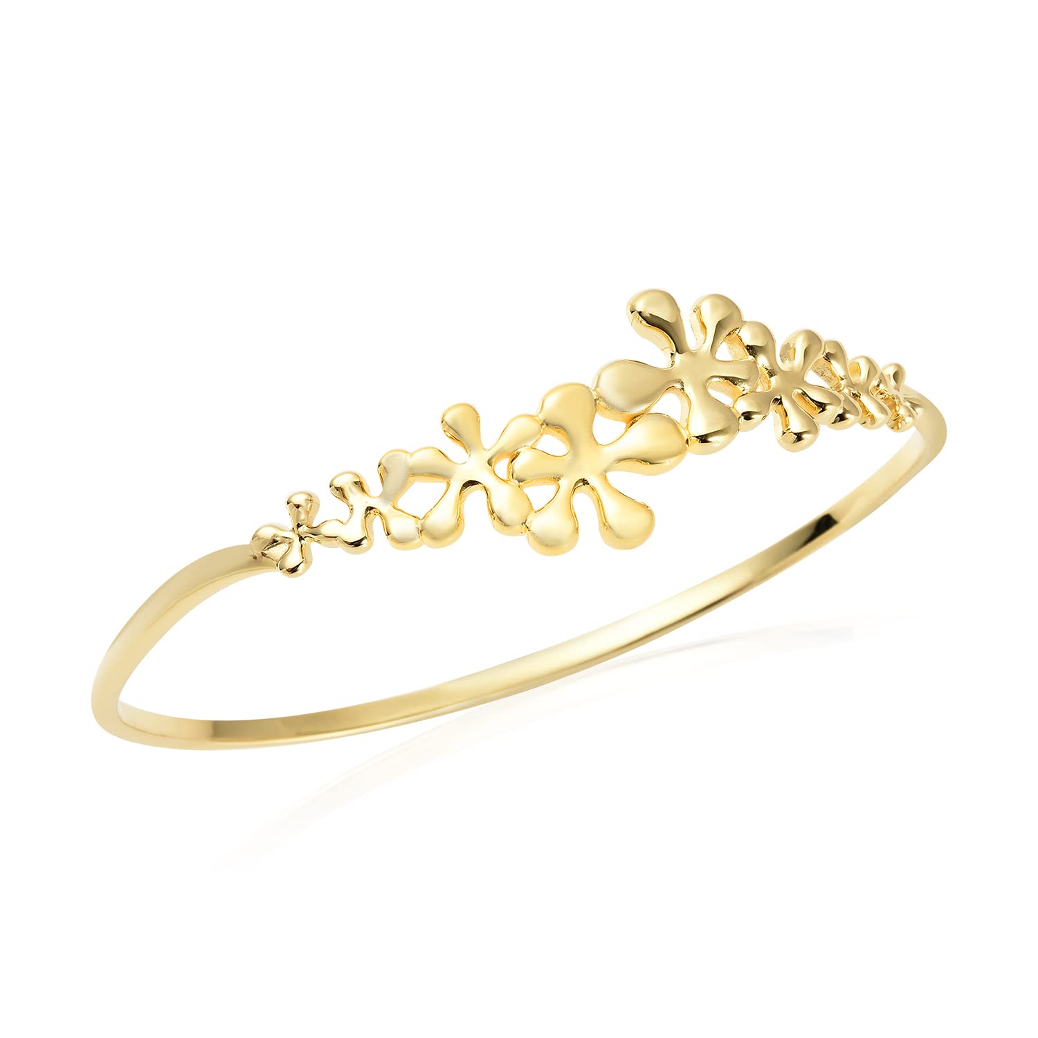 925 Sterling Silver 14K Gold Plated Bangle Cuff Bracelet for Women - Adjustable 7