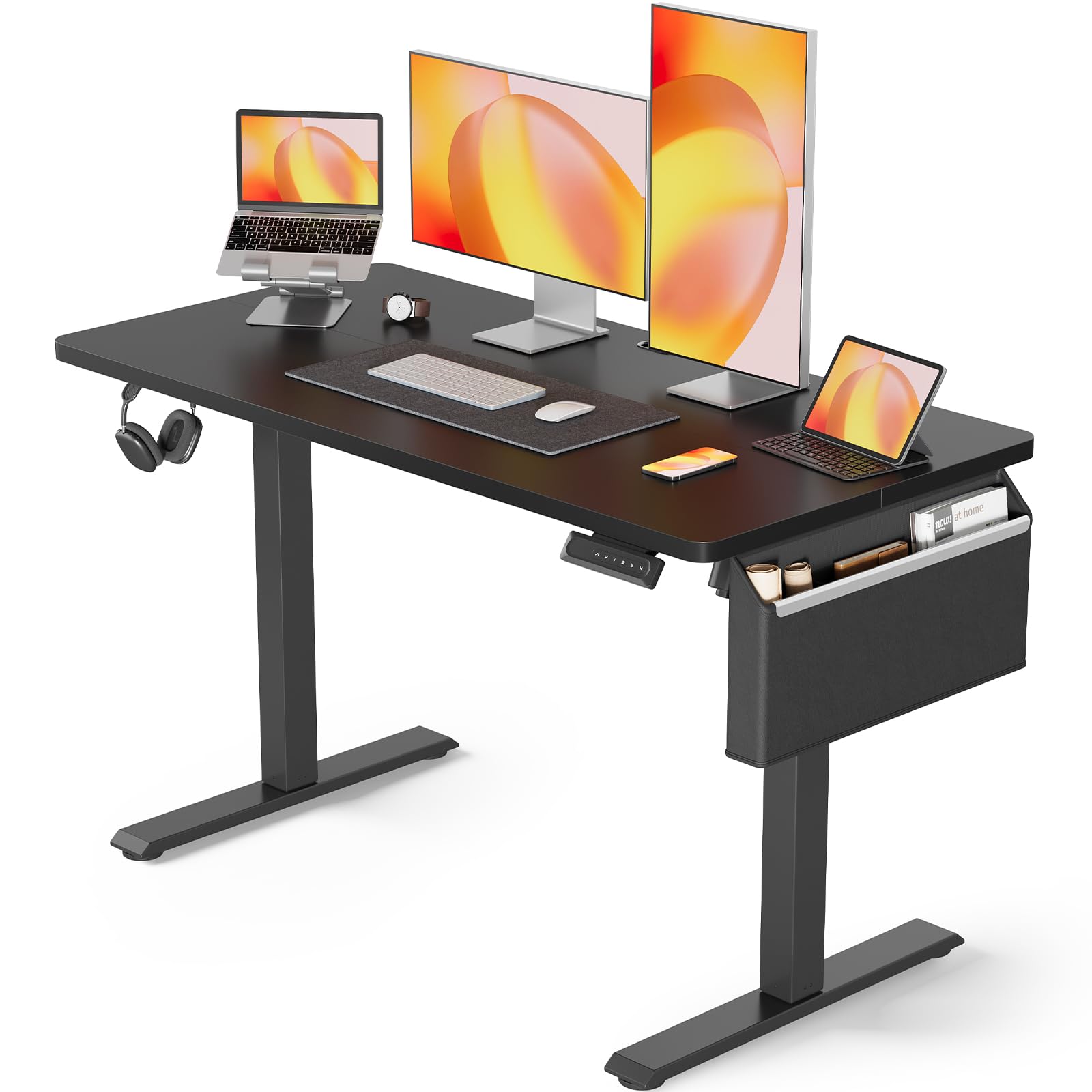 ErGear 48 x 24 Inch Electric Standing Desk with Storage Pocket - Height Adjustable Workstation with Memory Presets for Home & Office (Black) - Perfect for Remote Work, Gaming Setup, and Ergonomic Workspaces