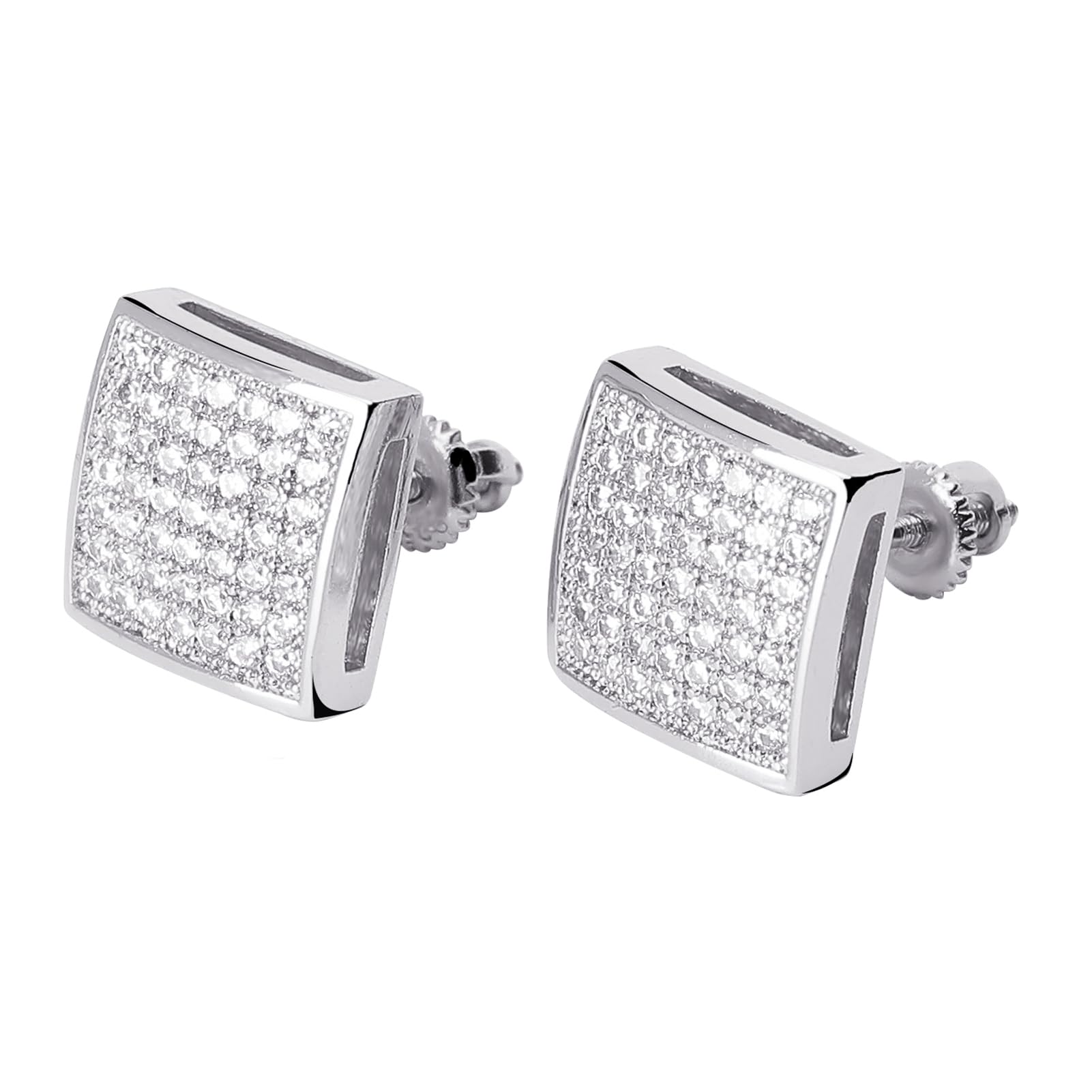 TOPGRILLZ 925 Sterling Silver Square Screw Stud Earrings - 14K Gold Plated 5A+ Cubic Zirconia Iced Out Hypoallergenic Earrings for Men & Women - Perfect for Parties, Weddings, and Everyday Luxury Wear