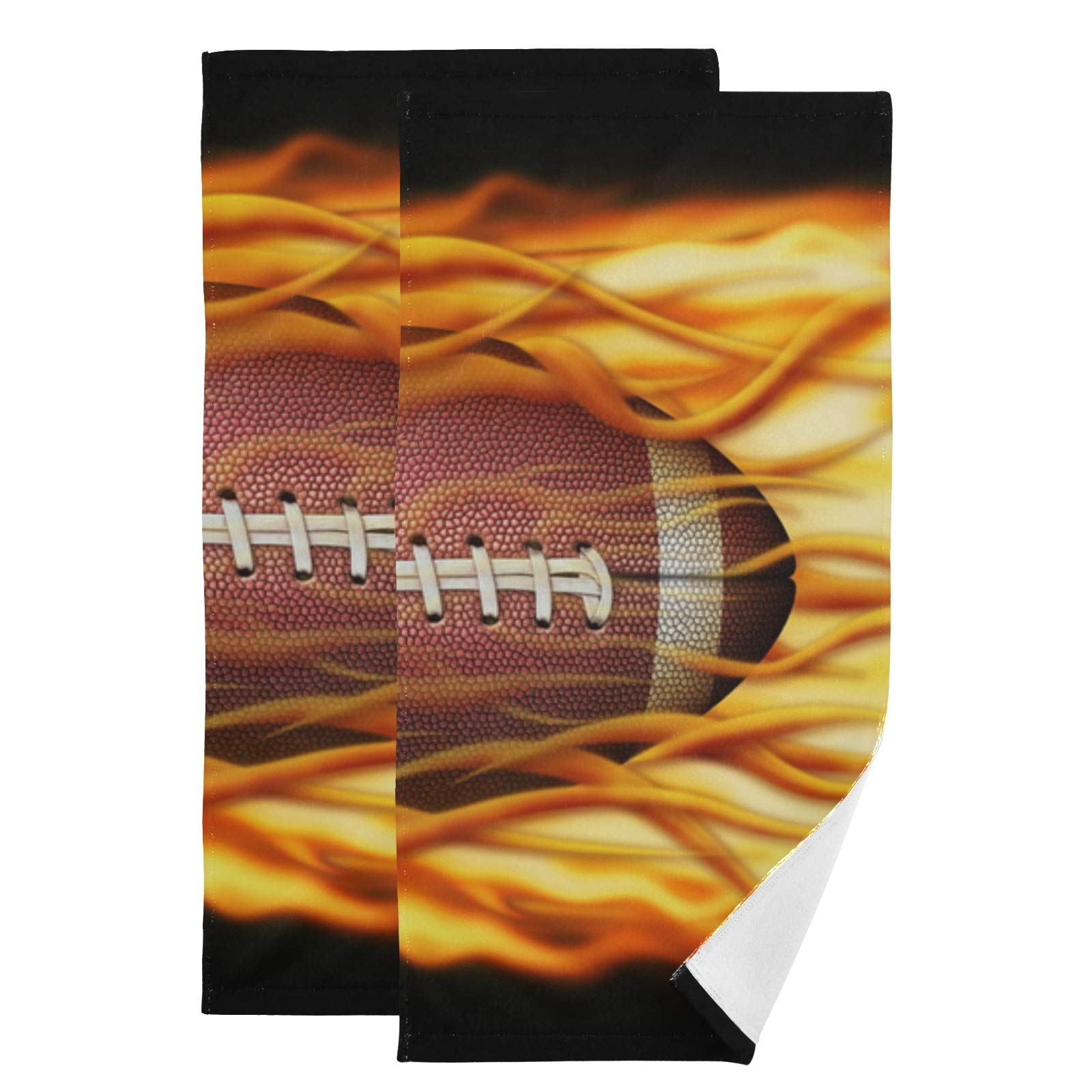 Premium Absorbent Hand Towel Set - 2 Pack Flaming Football Design Soft Face & Fingertip Towels (28x14 Inches) for Home, Kitchen, Bathroom, Hotel, Gym, Swim & Spa - Perfect for Sports Fans, Guest Bathrooms & Decorative Accents