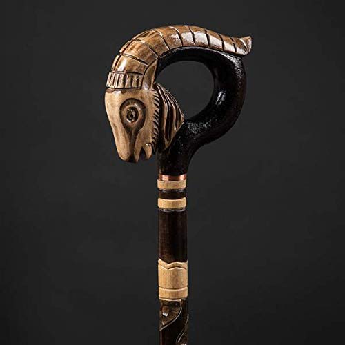 Hand Carved African Goat Wooden Walking Cane - Unique Horn Design Handmade Cane Stick - Perfect Gift for Hikers, Collectors & African Art Enthusiasts - Ideal for Outdoor Adventures, Home Decor & Cultural Displays