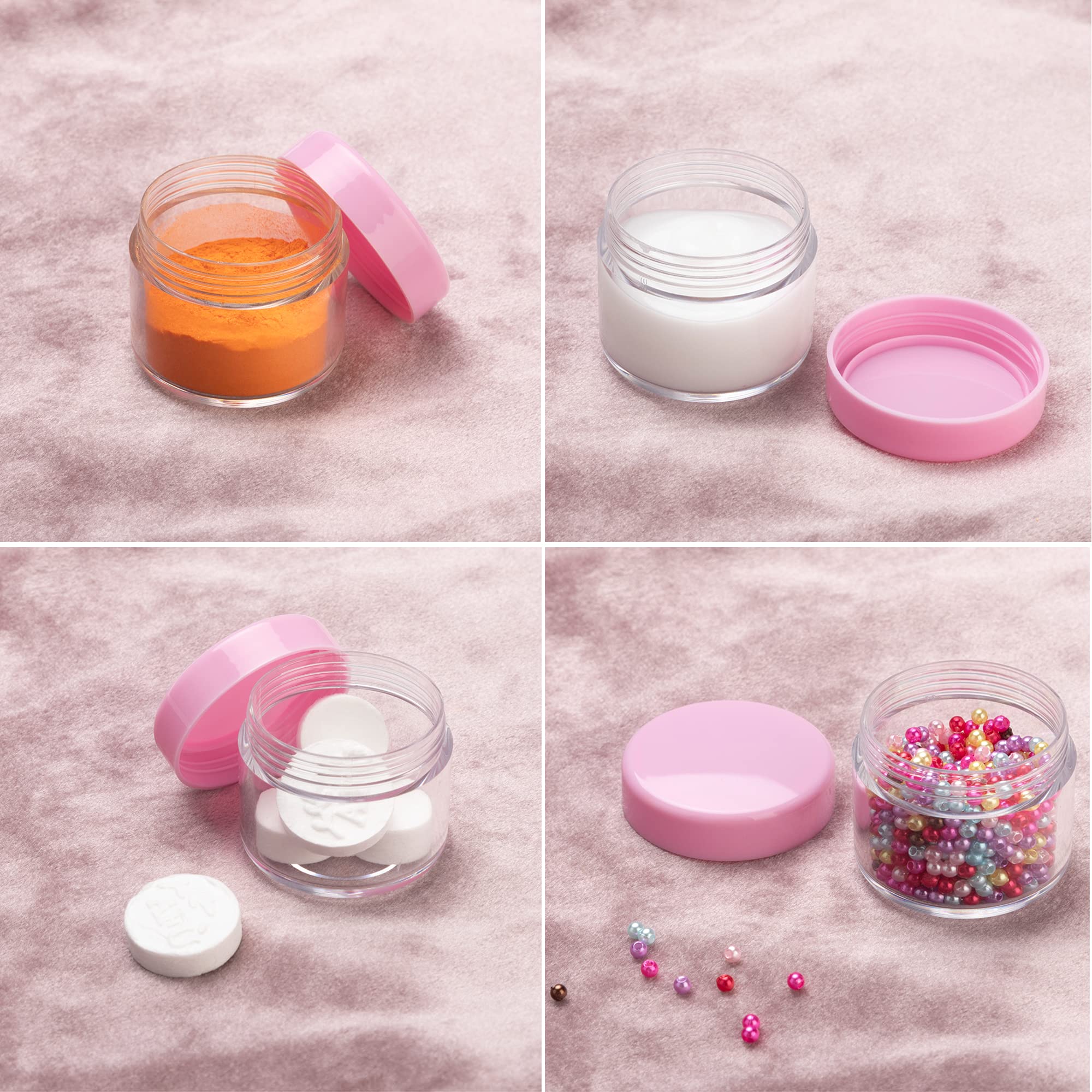 ZEJIA 20-Piece 20 Gram Pink Plastic Cosmetic Jars with Lids - 20ML/0.7oz Travel Size Sample Containers for Lotions, Creams, Powders & Beauty Products - Perfect for DIY Skincare, Slime Making & Travel Toiletries Organization