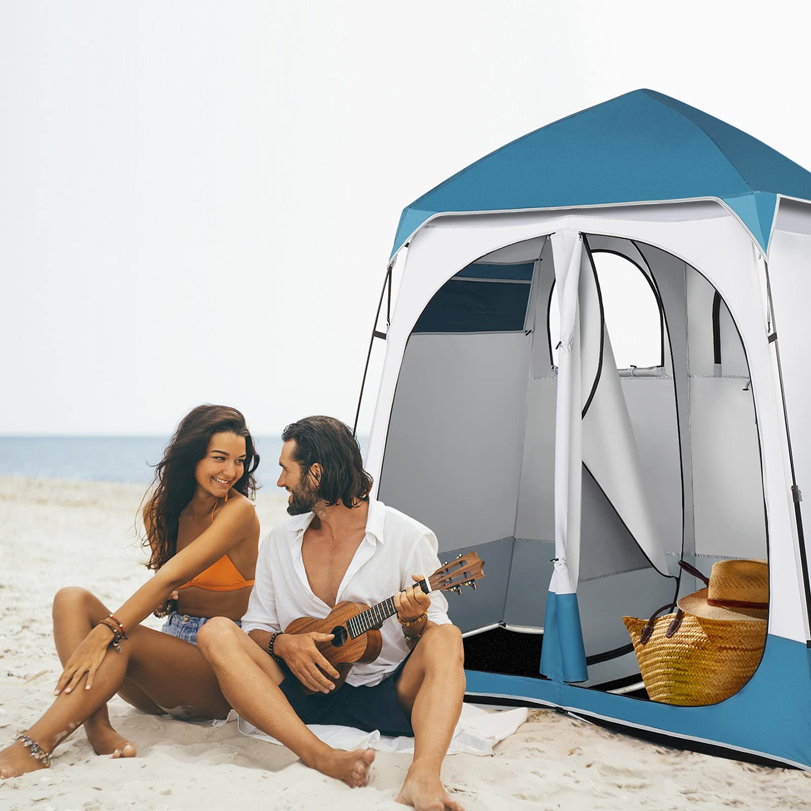2 Room Shower Tent - 7.5 FT Instant Pop Up Privacy Changing Shelter with Carrying Bag | Portable Toilet & Dressing Room for Camping, Beach, Outdoor Events & Indoor Use | Easy Setup Lightweight Camping Accessory