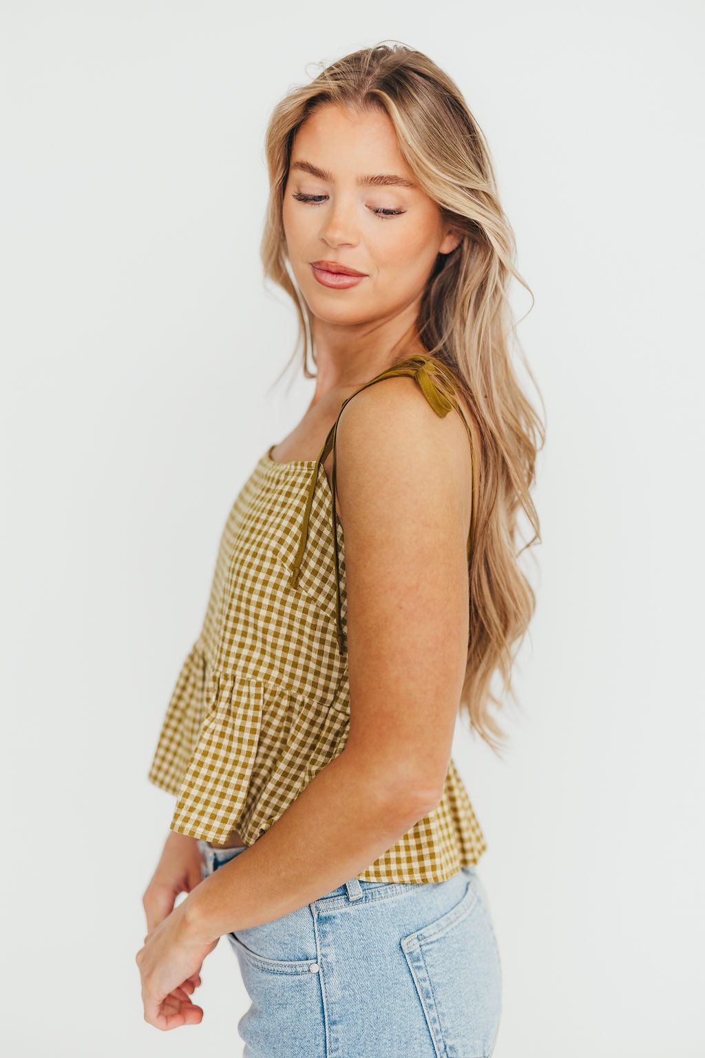 Stylish Vienna Gingham Pattern Top in Fresh Lemon Grass - Perfect for Summer Outfits, Picnics & Casual Date Nights