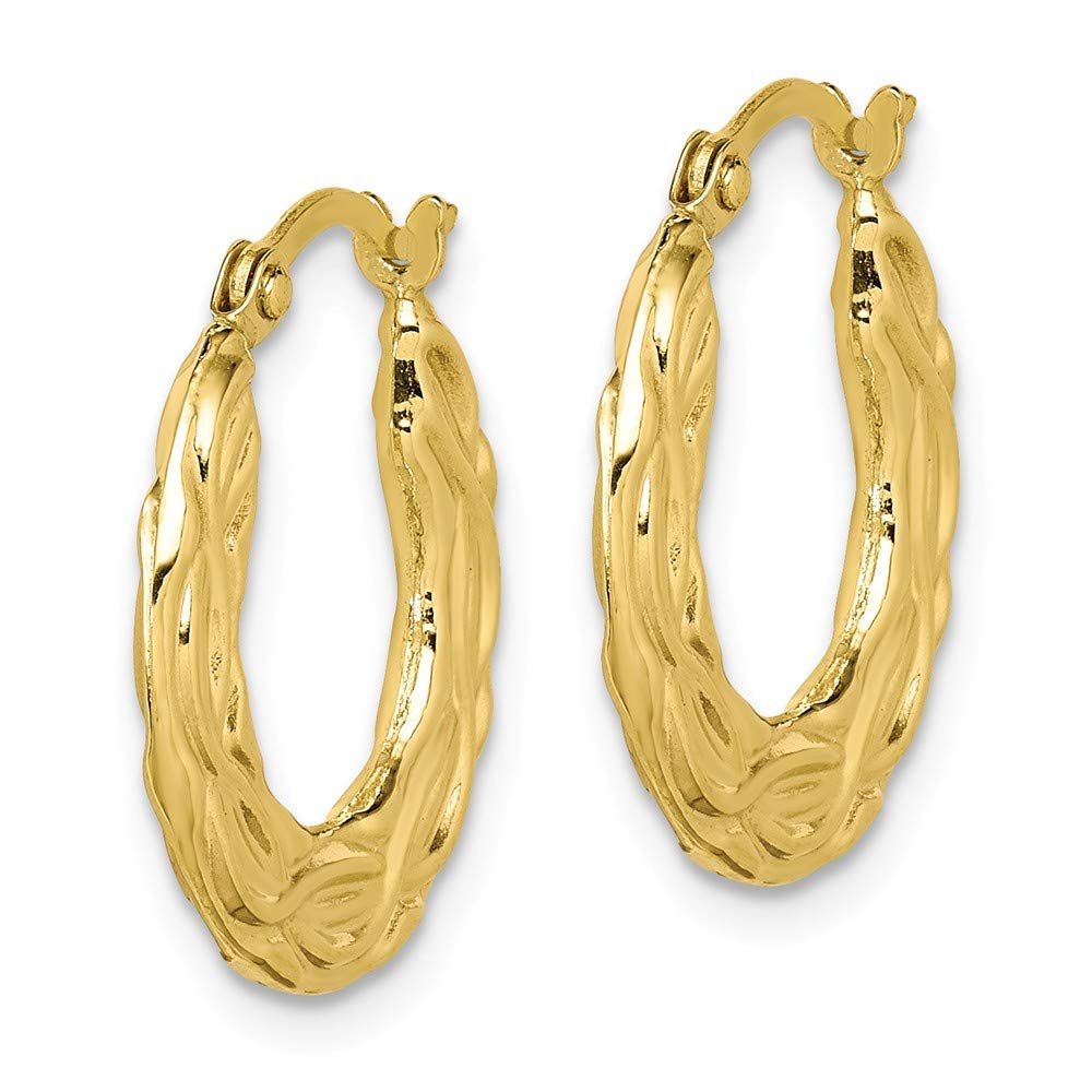 10K Yellow Gold Puffed Shrimp Hoop Earrings - 18mm x 17mm Elegant Patterned Design for Women | Perfect for Parties, Weddings & Everyday Wear