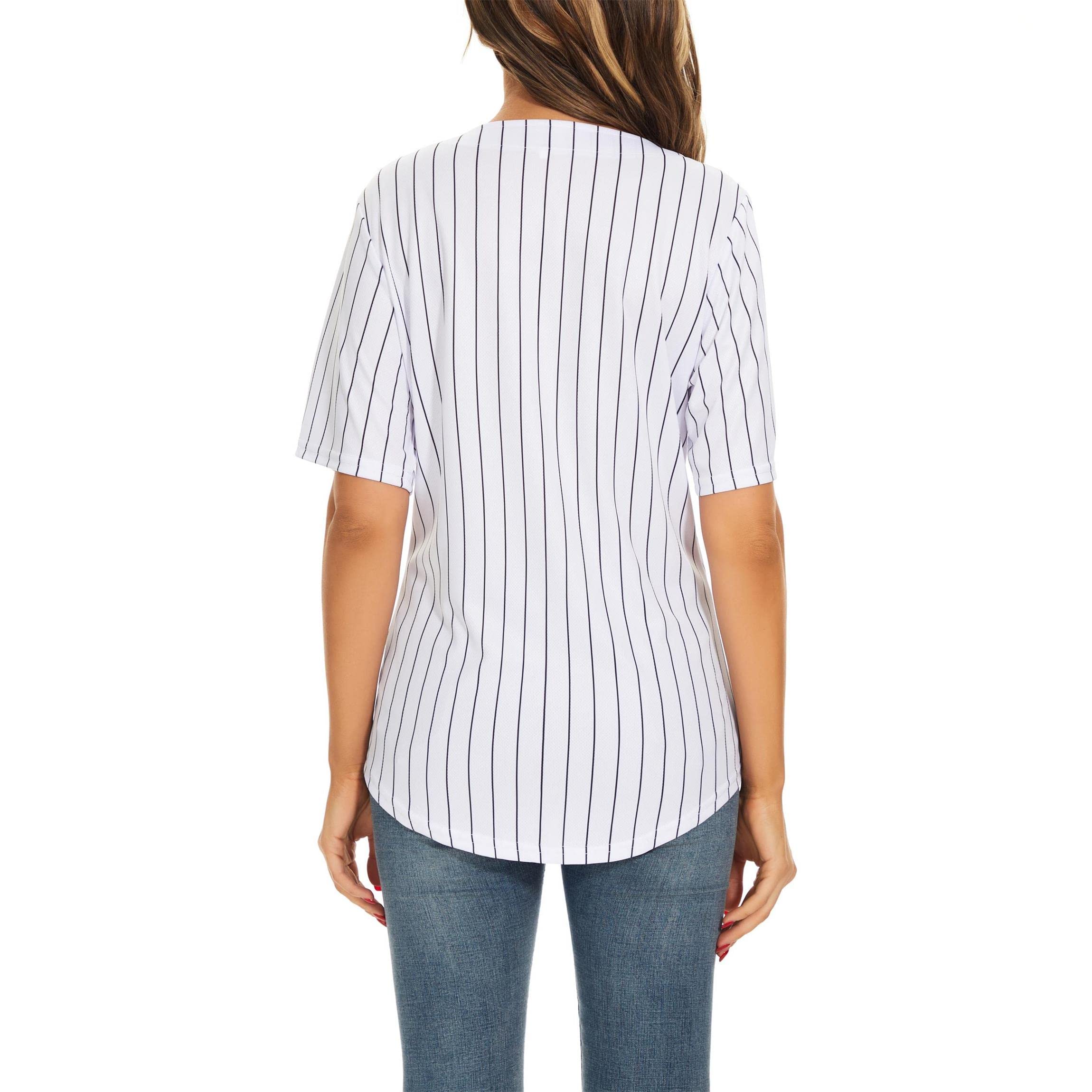 Women's Baseball Jerseys - Blank Button Down V-Neck Softball Team Uniform with Wide Stripes | Fashionable Short Sleeve Top for Casual Wear, Sports Games & Team Events