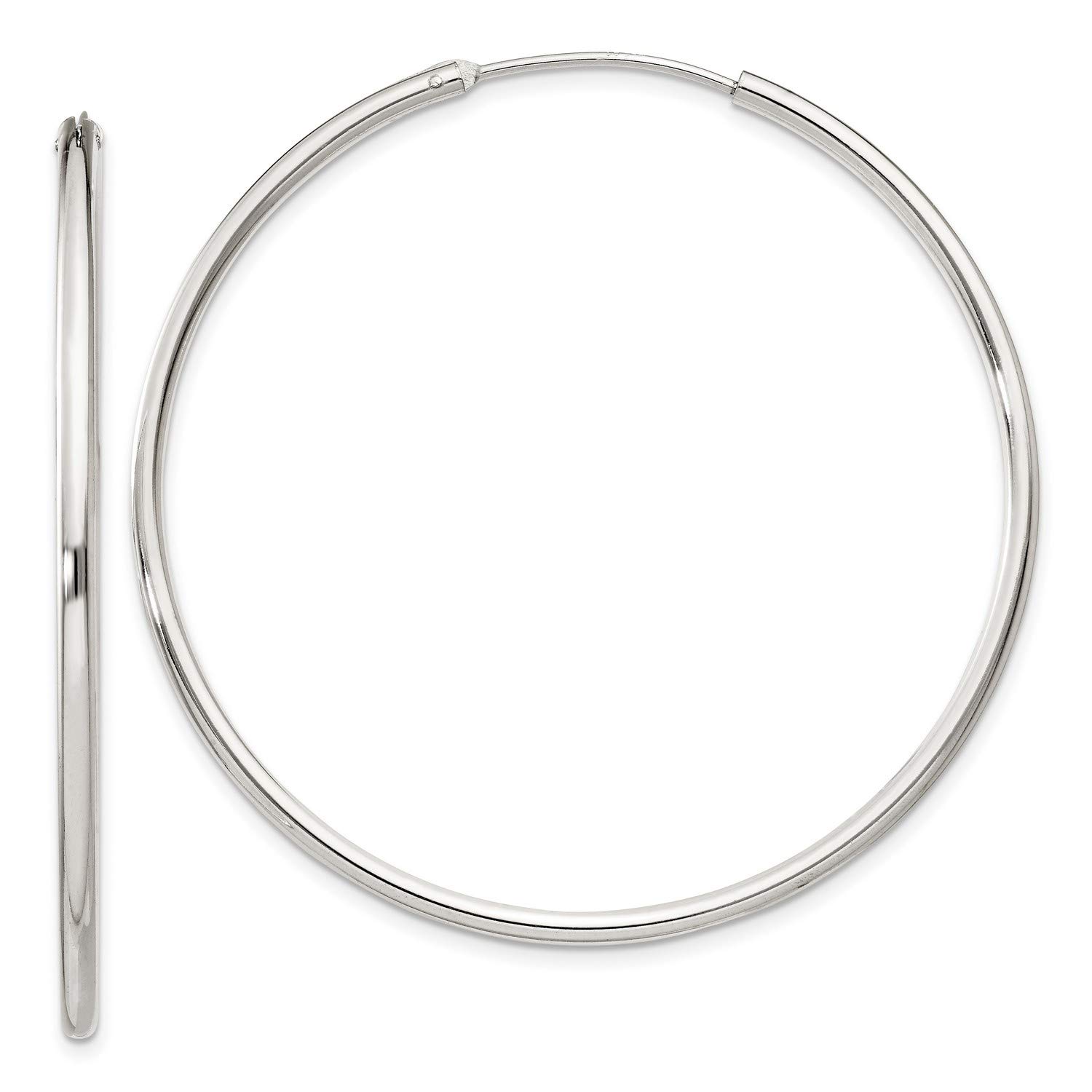 Sterling Silver 2mm Round Endless Hoop Earrings 50x50mm - Classic Minimalist Jewelry for Women, Everyday Wear & Gift Giving