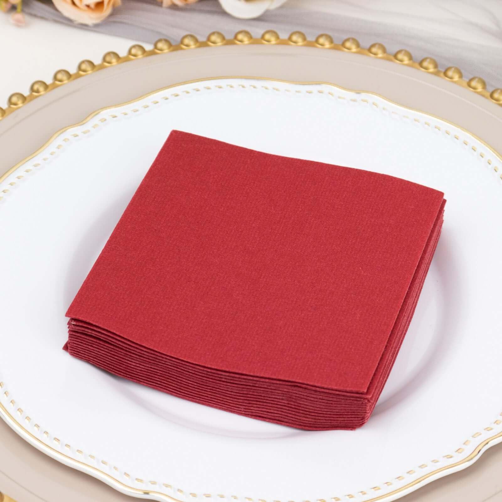 Efavormart 20 Pack Burgundy Soft Linen-Feel Airlaid Paper Beverage Napkins - Super Absorbent Disposable Cocktail Napkins for Weddings, Parties, and Home Entertaining