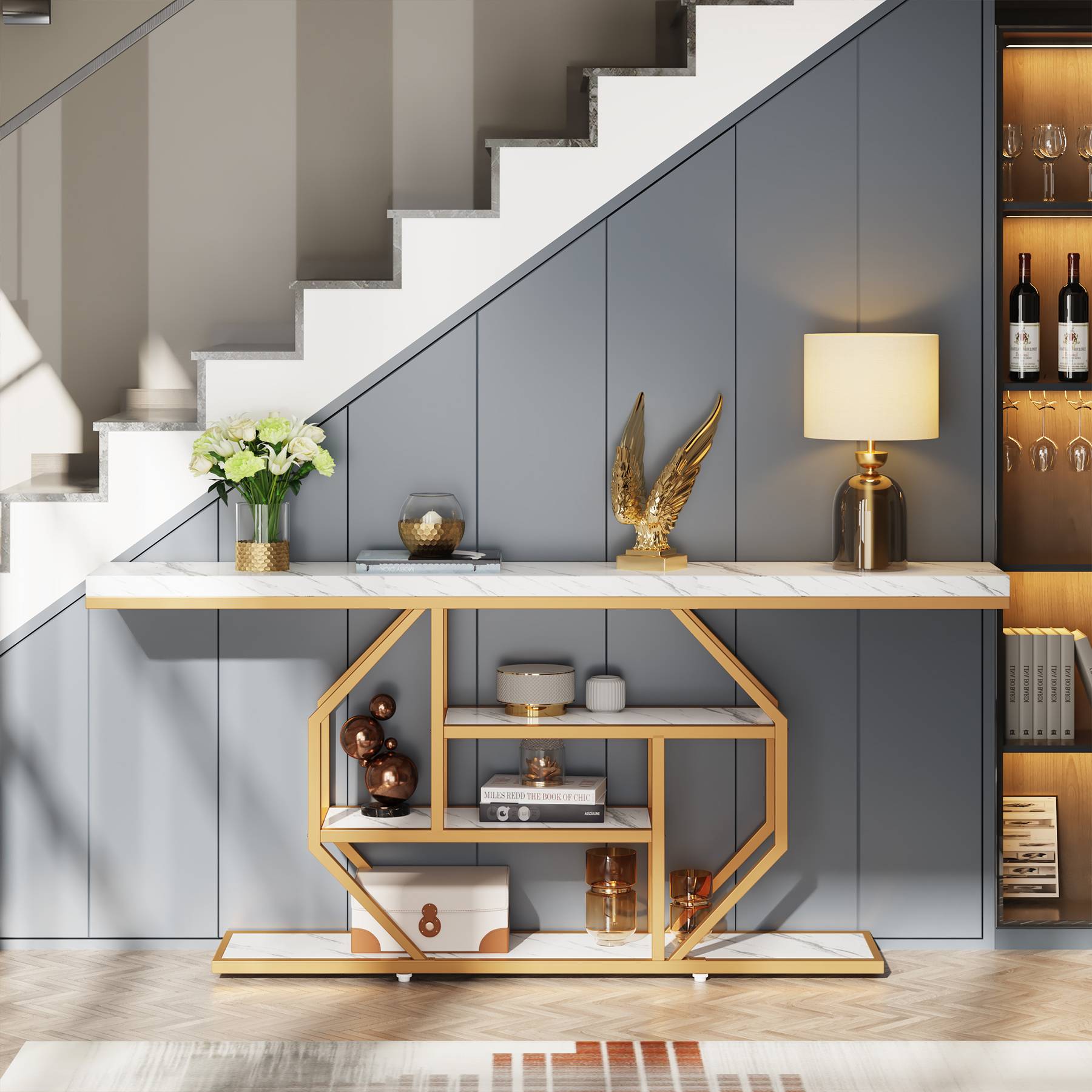 4 Tier Console Table - 70.9 Inch Modern Sofa Table with Storage Shelves, Entryway Table for Living Room, Hallway & Bedroom Decor