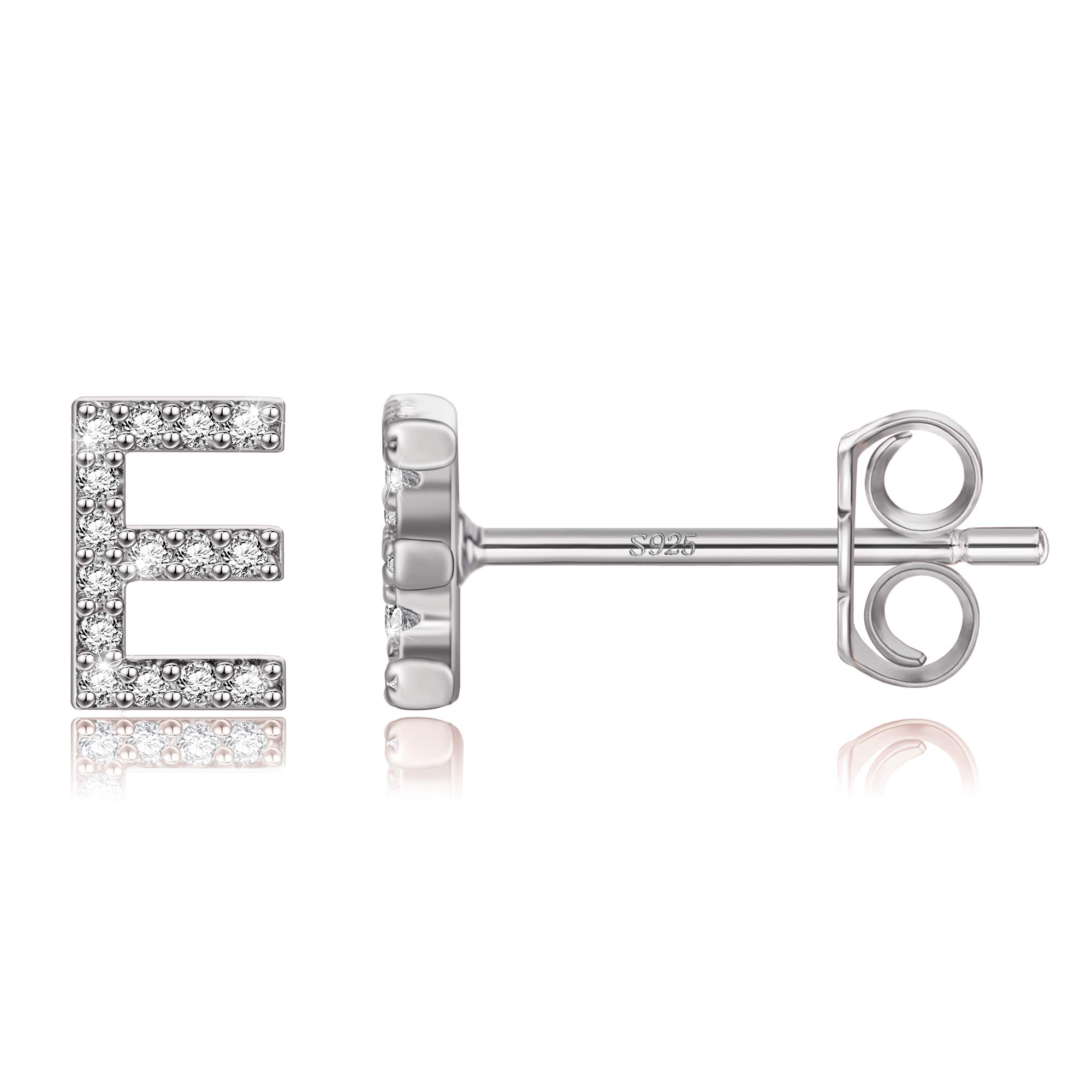 S925 Sterling Silver Initial Earrings for Women & Girls - Hypoallergenic Letter Stud Earrings, White Gold Plated Dainty Diamond Jewelry Gift for Kids, Teens & Toddlers | Perfect for Birthdays, Graduation & Everyday Wear