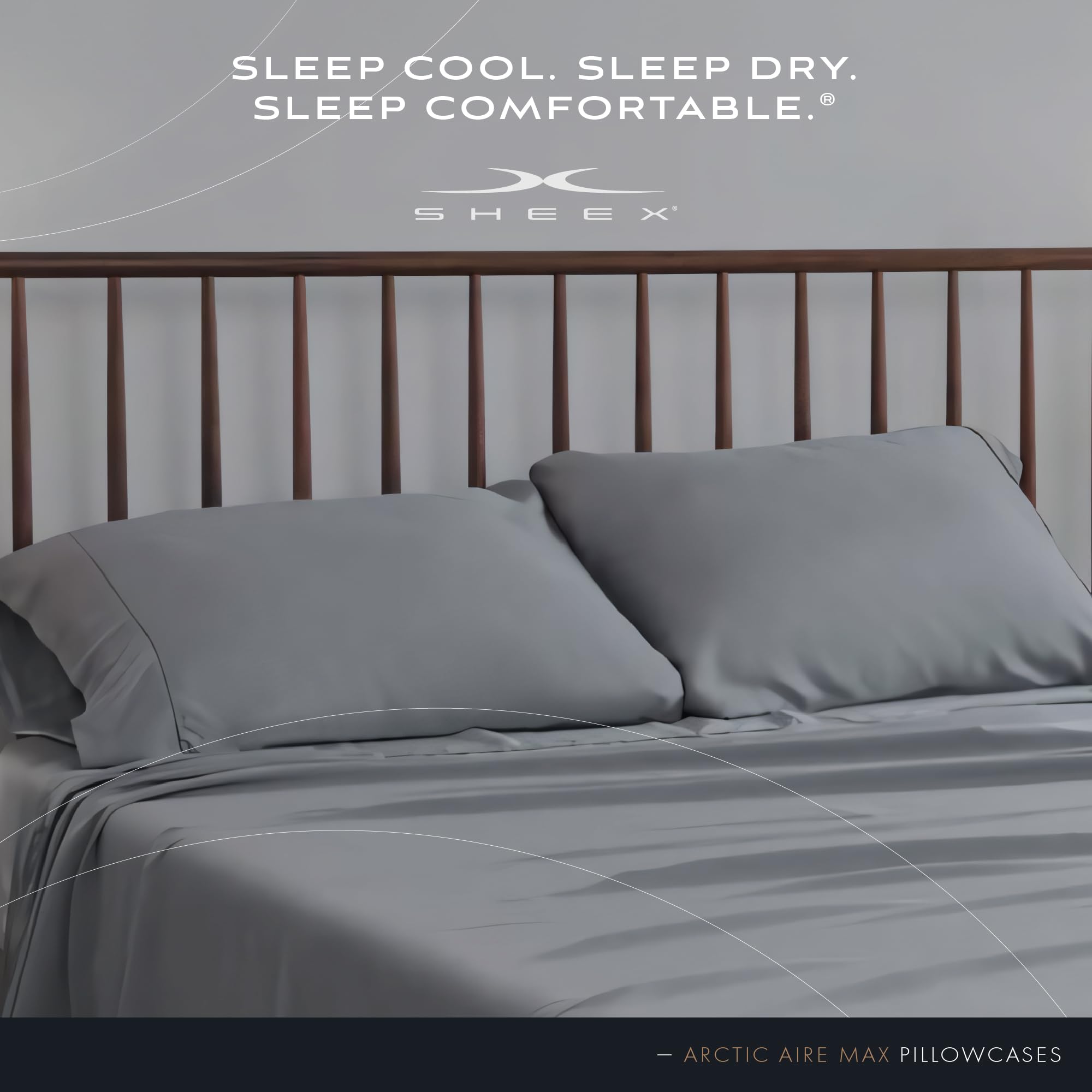 SHEEX Arctic Aire MAX Cooling Pillowcases Set of 2 - Standard Size, Charcoal Grey with CoolX Technology for Hot Sleepers & Night Sweat Relief - Perfect for Summer Nights & Temperature Regulation