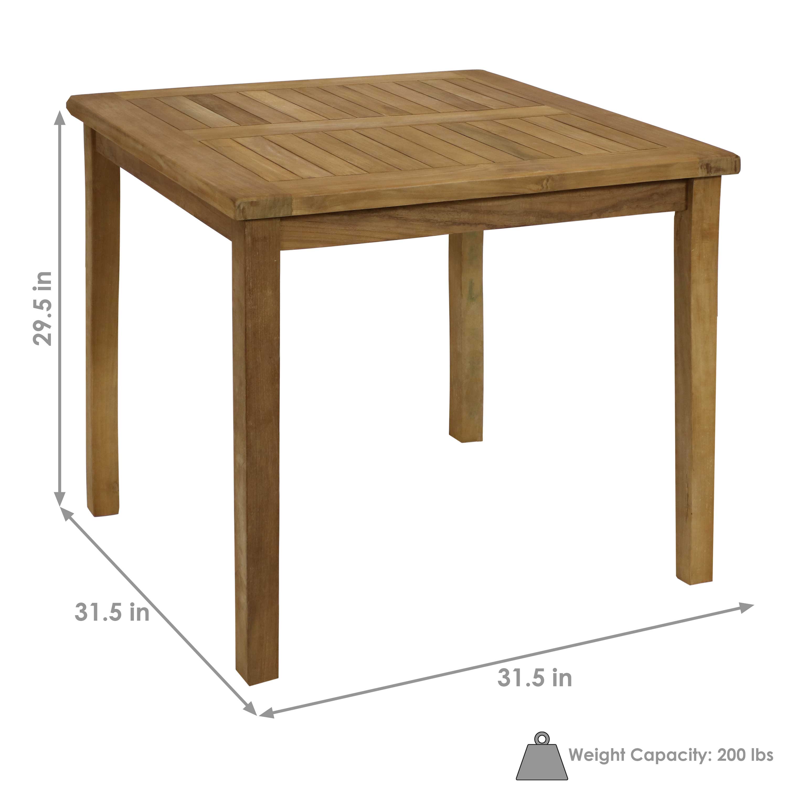 Sunnydaze Teak Square Outdoor Dining Table - Light Stain Finish - 32 Inch - Perfect for Patio, Garden, and Backyard Dining
