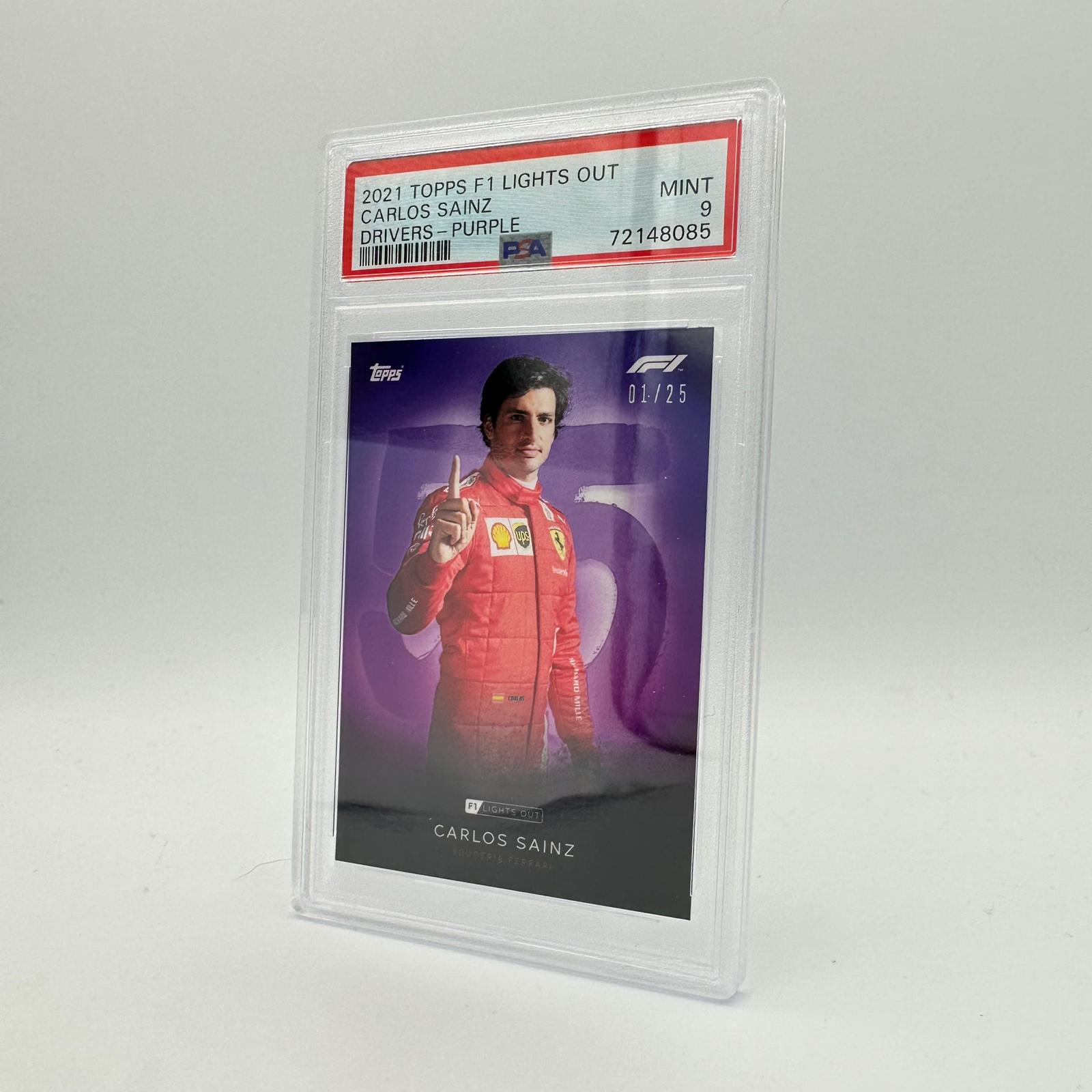 PSA 9 Graded 2021 Topps Formula 1 Carlos Sainz Purple Parallel Trading Card - Perfect for F1 Collectors, Sports Memorabilia Enthusiasts & Racing Fans Display