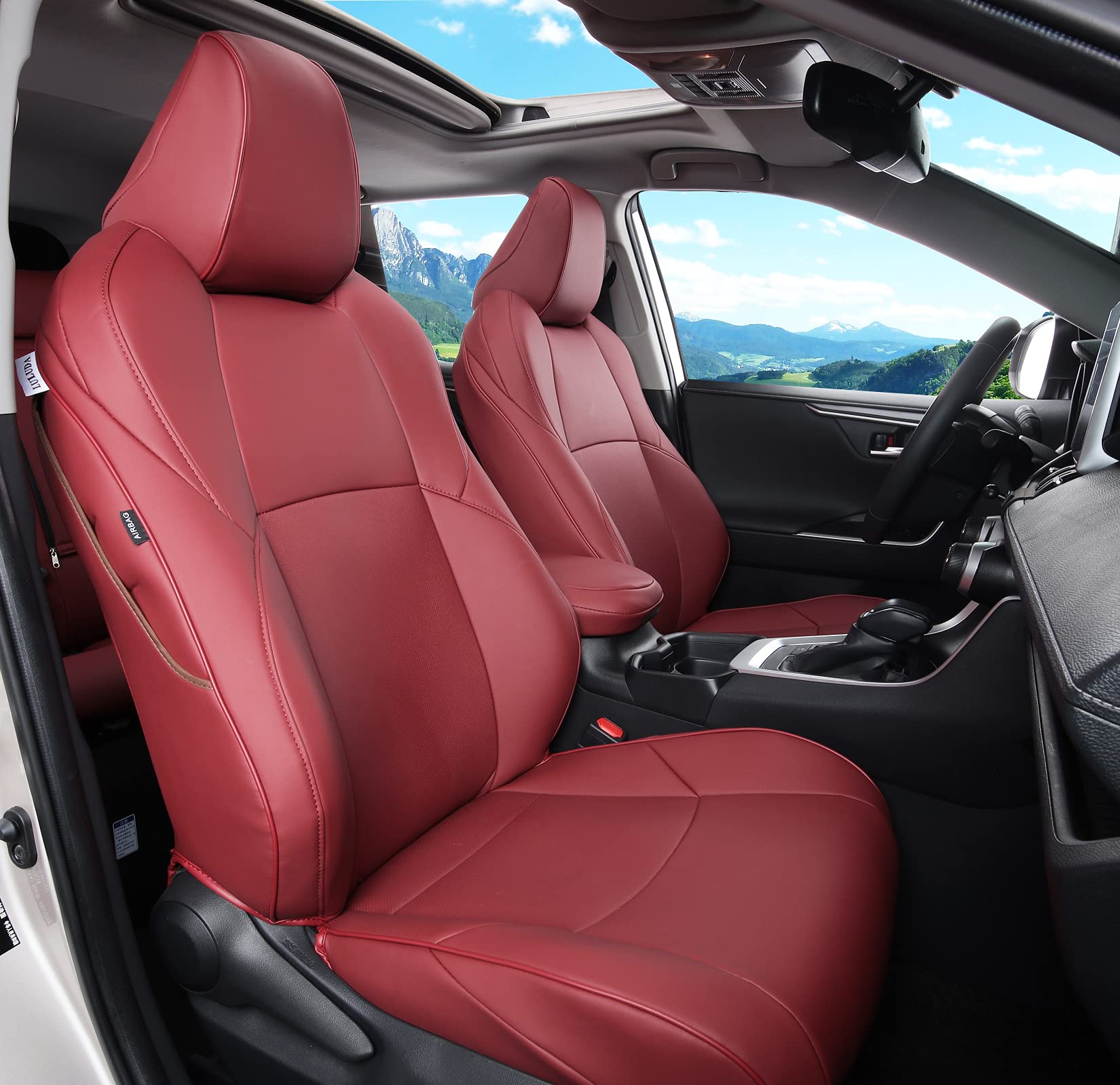 Premium Custom Fit Seat Covers for Toyota RAV4 & VENZA (2019-2025) - Waterproof Faux Leather Protection - Perfect for Prime & XSE Hybrid Models (Wine Red, LU02-Prime-XSE) - Ideal for Road Trips, Daily Commutes & Outdoor Adventures