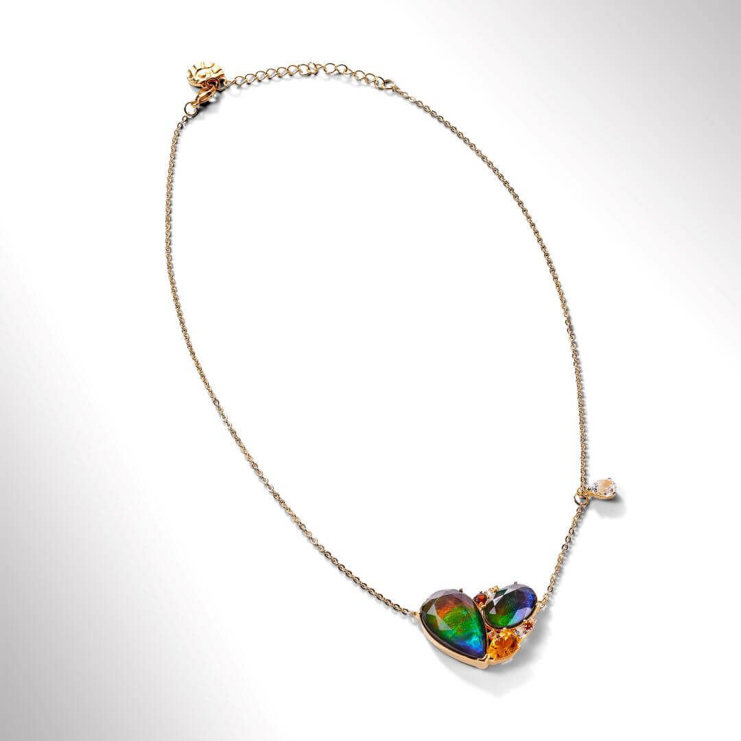 Stunning Ammolite Necklace - 18k Gold Vermeil Heart Pendant with Garnet, Citrine & White Topaz Gemstones | Elegant Jewelry Gift for Women | Perfect for Anniversaries, Birthdays & Special Occasions