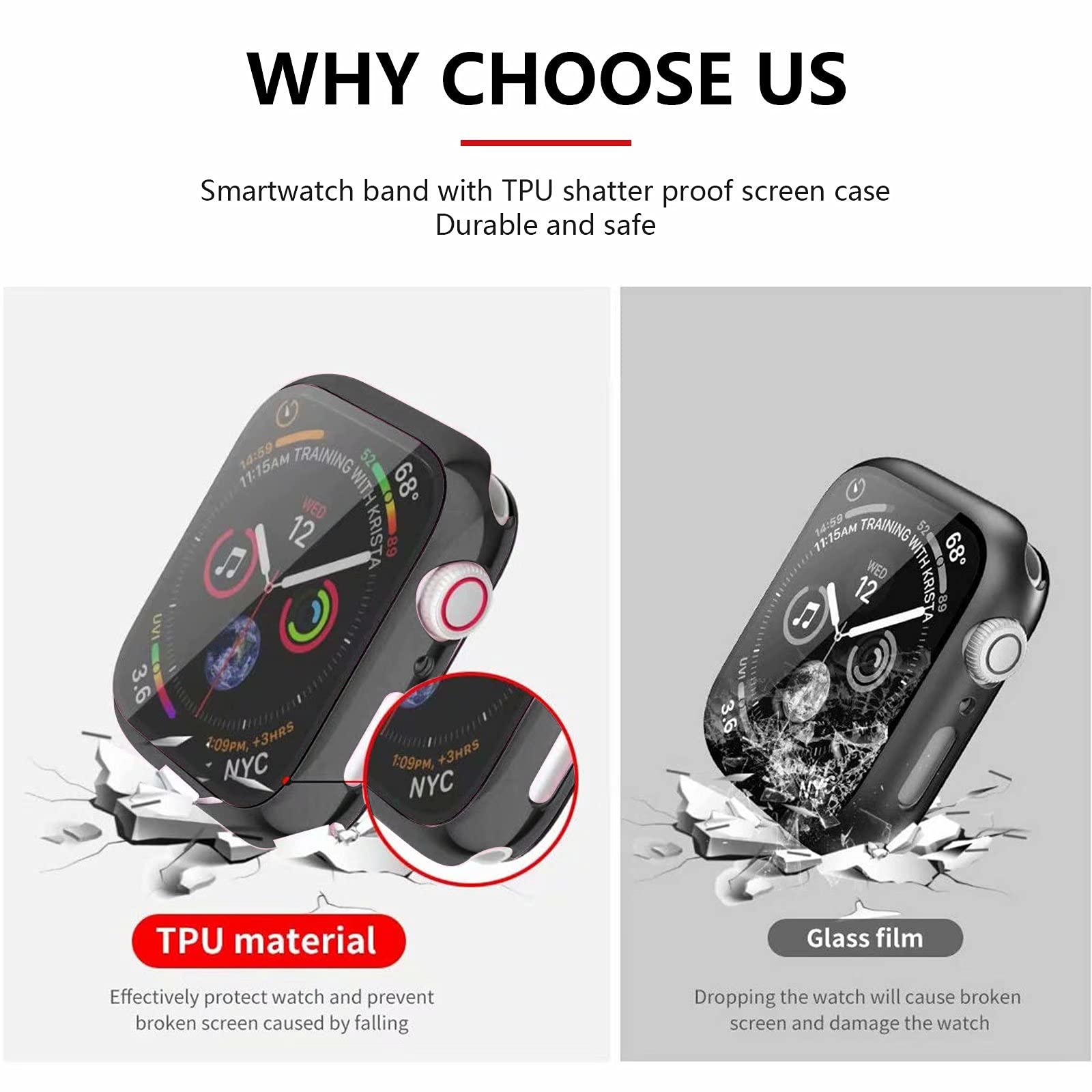 Premium Stainless Steel Band for Apple Watch 38/40/41/42/44/45mm - Magnetic Strap Compatible with iWatch Series 9/8/7/6/5/4/SE/3/2/1 - Includes Screen Protector Case - Elegant Unisex Design for Men & Women - Perfect for Workouts, Office & Everyday Wear