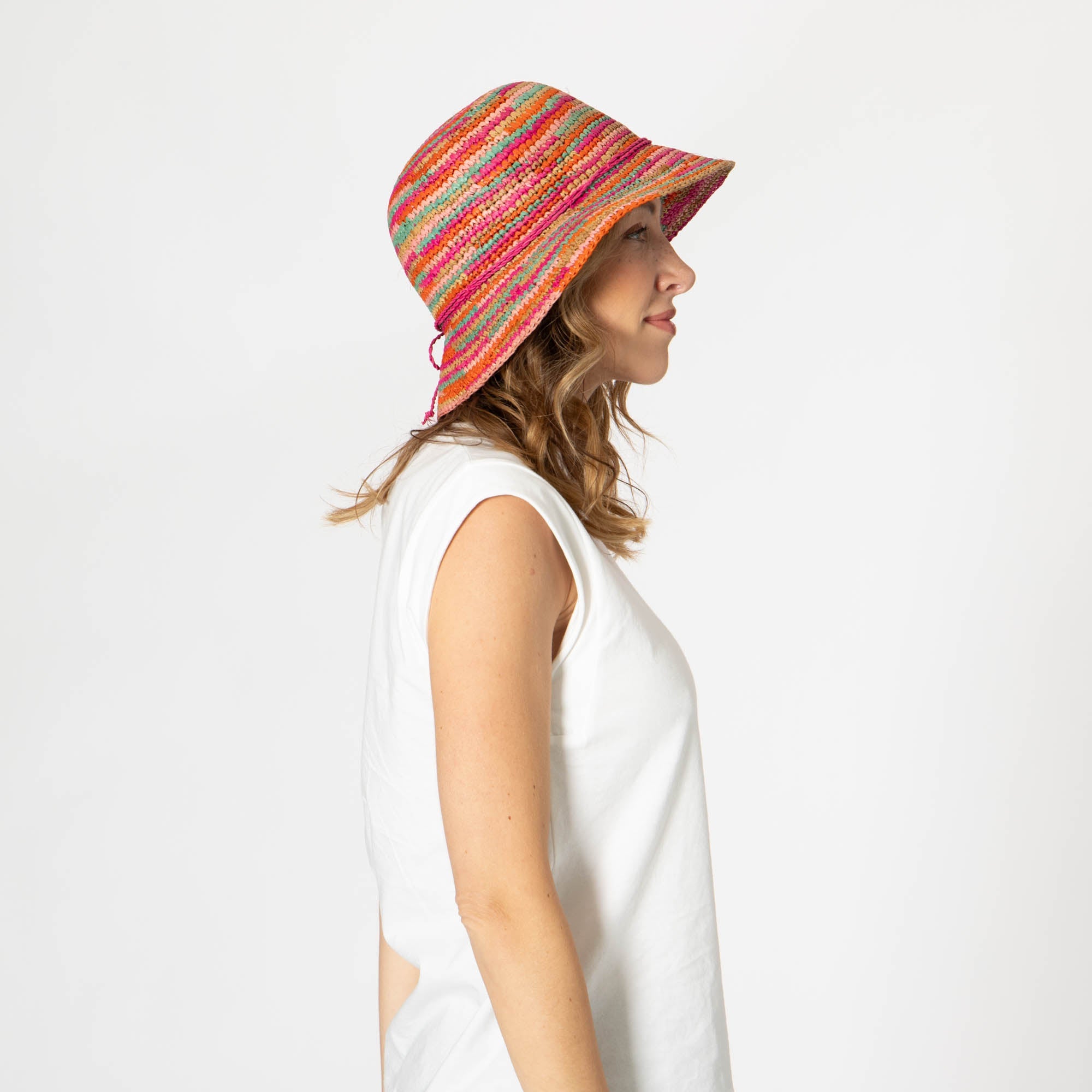 Iris Women's Crochet Raffia Packable Bucket Hat - Wide Brim Summer Sun Hat for Beach, Travel & Outdoor Activities (RHS3109)