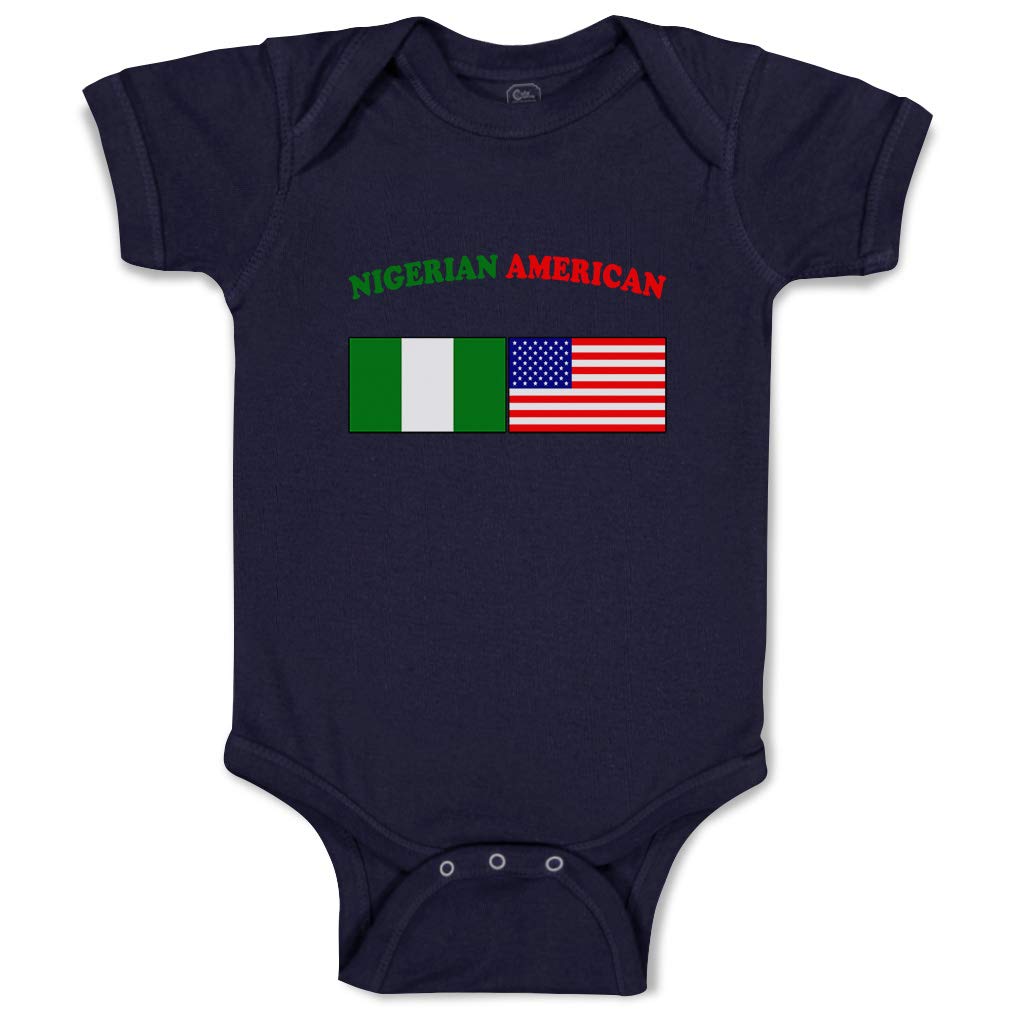 Custom Nigerian American Funny Cotton Baby Bodysuit - Navy Blue Design for Newborn Boys & Girls | Perfect for Family Photos, Birthday Gifts & Cultural Celebrations